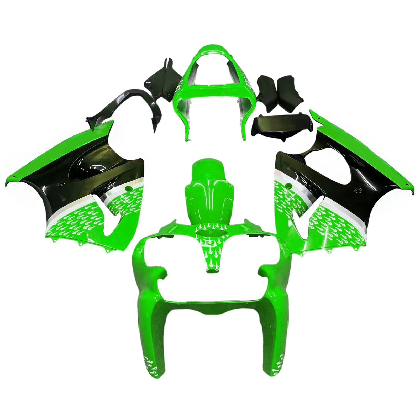 Amotopart 2000-2002 Kawasaki ZX6R 636 2005-2008 Kawasaki ZZR600 Kit de carénage vert noir