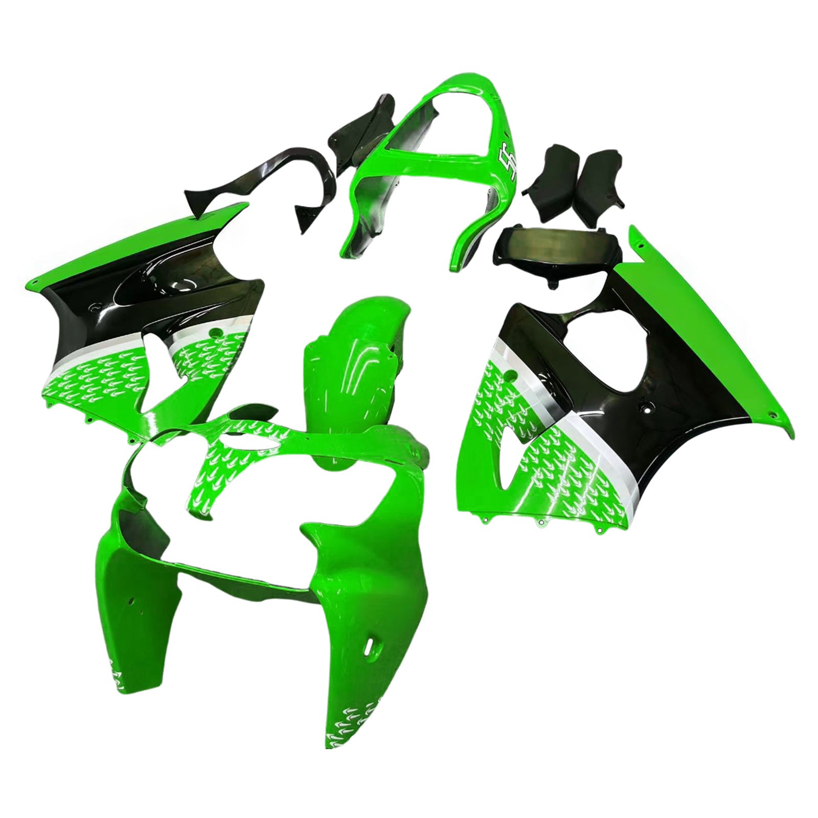Amotopart 2000-2002 Kawasaki ZX6R 636 2005-2008 Kawasaki ZZR600 Kit de carénage vert noir