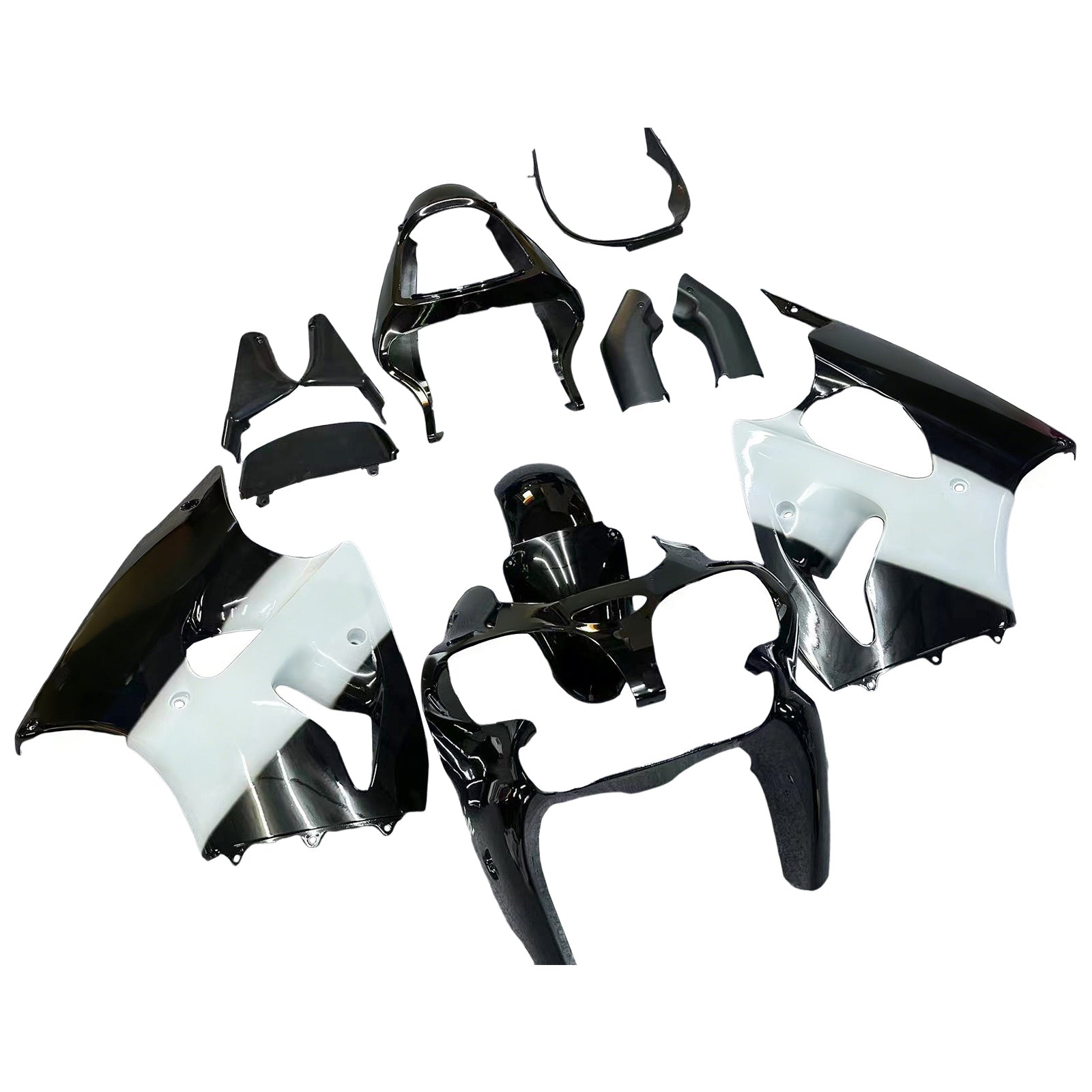 Amotopart Kawasaki 2000-2002 Zx6R 636/ZZR600 2005-2008 フェアリング ブラック&ホワイト キット