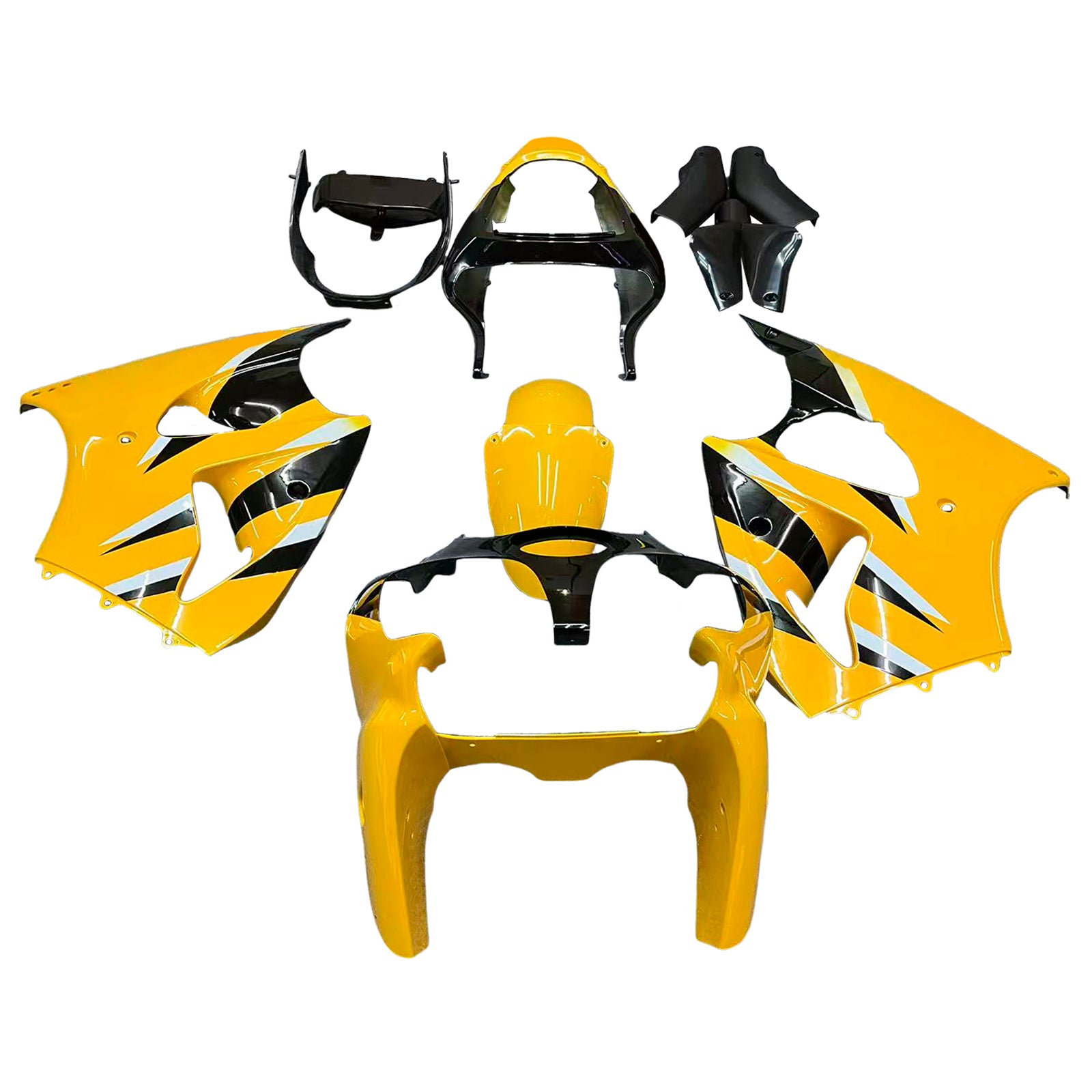 Amotopart 2000-2002 Kawasaki ZX6R 636 2005-2008 Kawasaki ZZR600 Yellow Black Fairing Kit