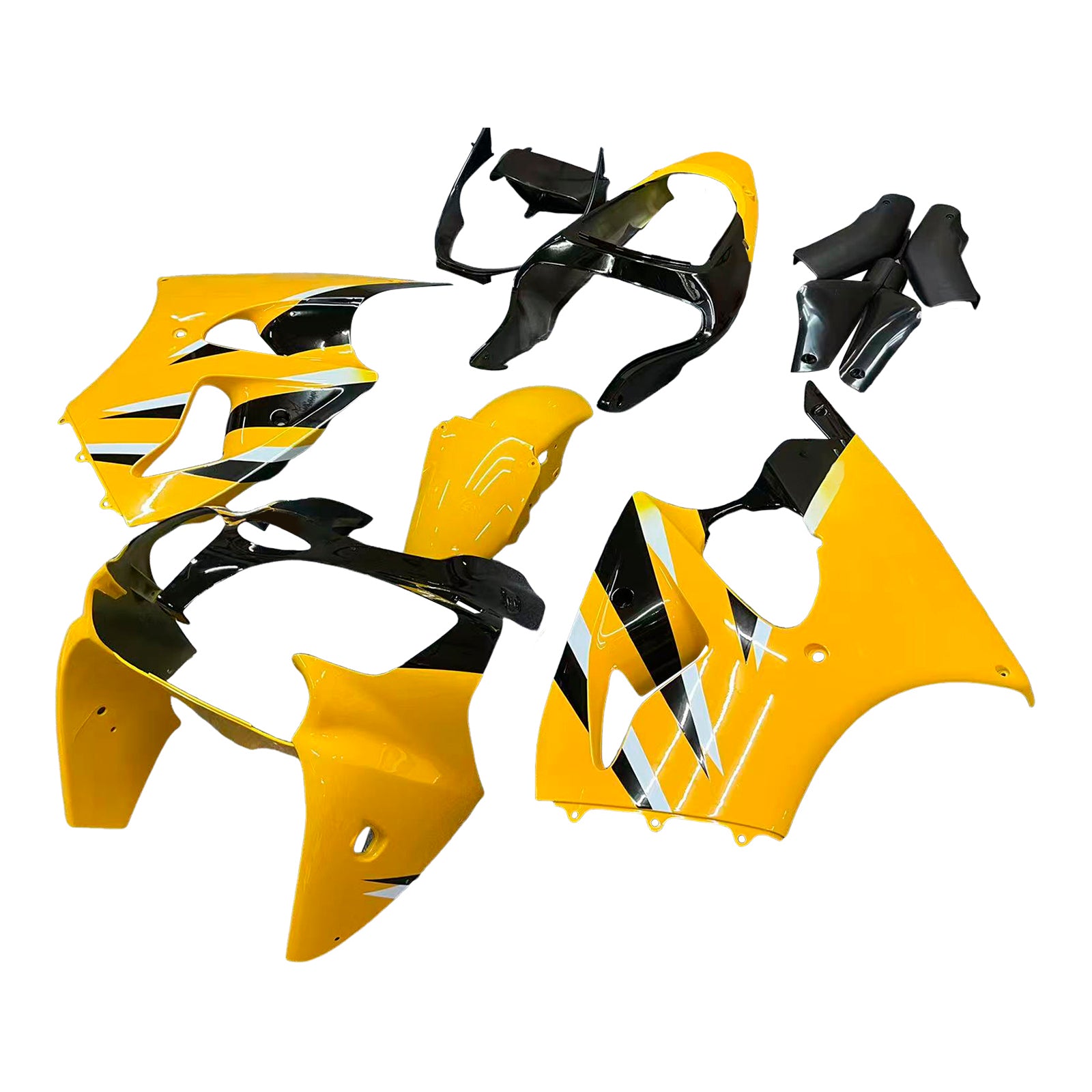 Amotopart 2000-2002 Kawasaki ZX6R 636 2005-2008 Kawasaki ZZR600 Yellow Black Fairing Kit