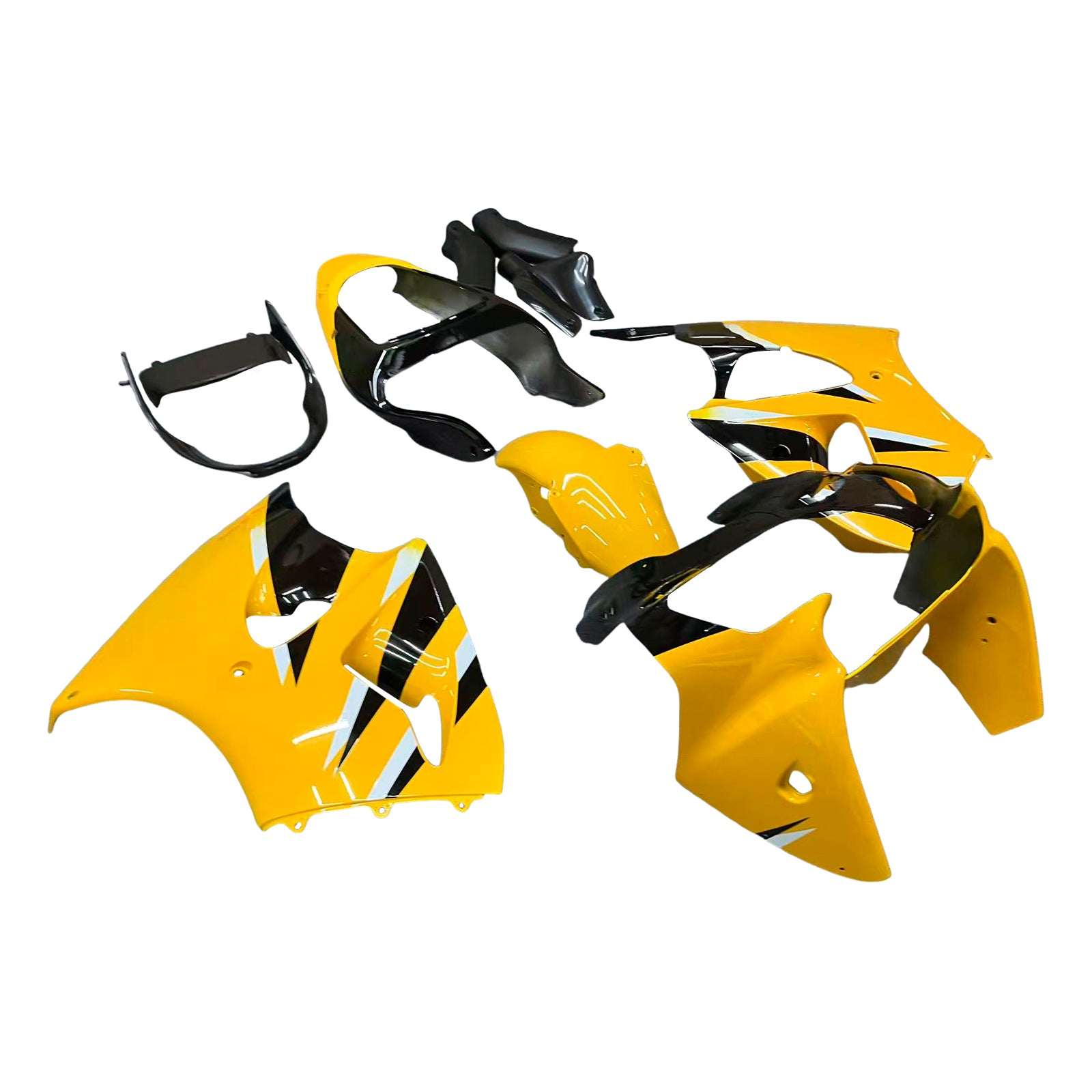 Amotopart 2000-2002 Kawasaki ZX6R 636 2005-2008 Kawasaki ZZR600 Yellow Black Fairing Kit