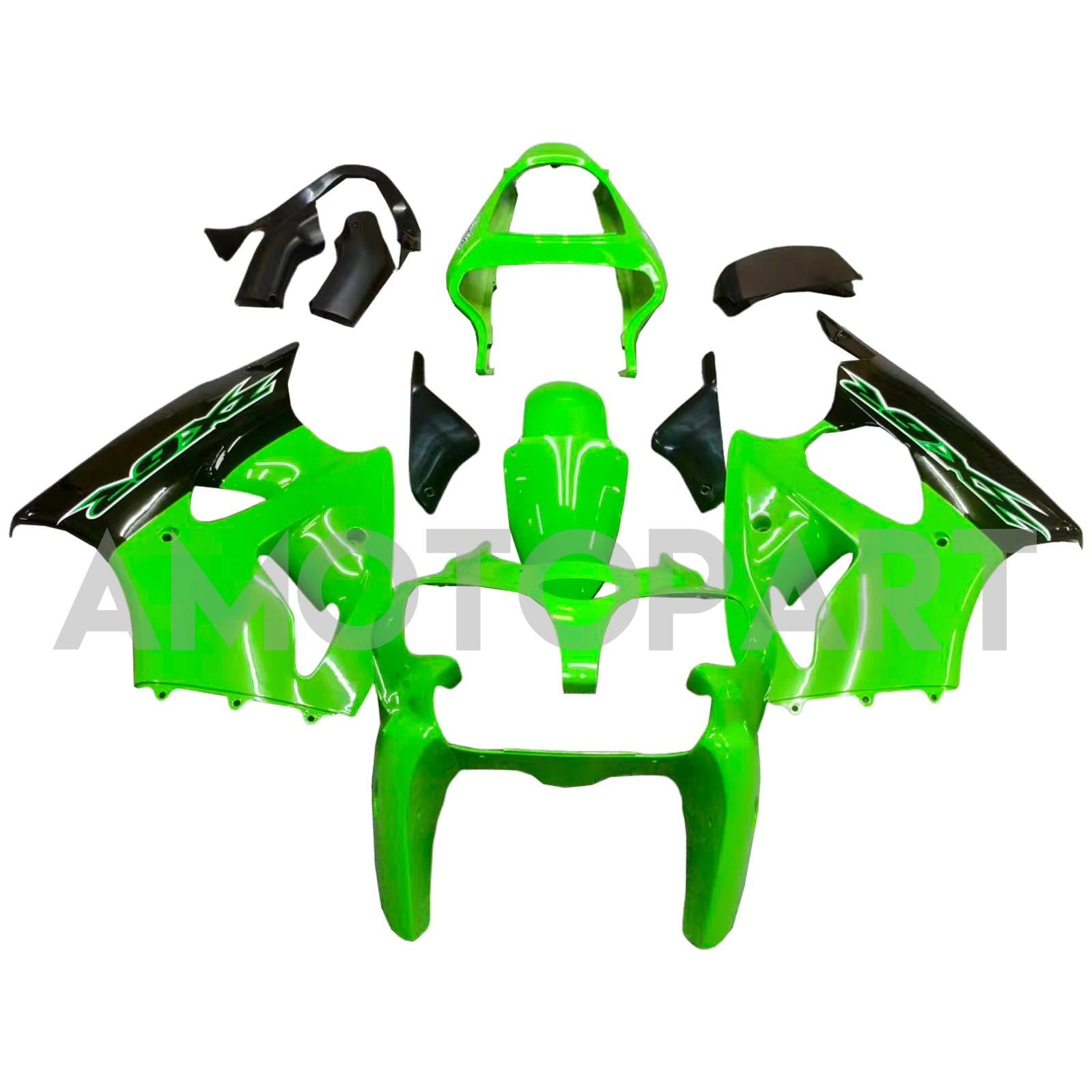 Amotopart Kawasaki 2000-2002 Zx6R 636/ZZR600 2005-2008 Fairing Gloss Green Kit