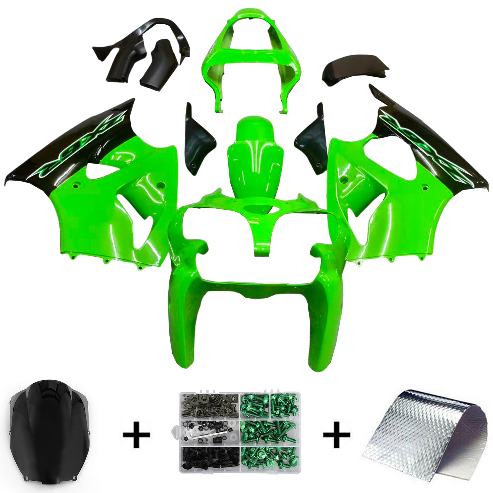 Amotopart Kawasaki 2000-2002 ZX6R 636/ZZR600 2005-2008 Verziehung Gloss Green Kit