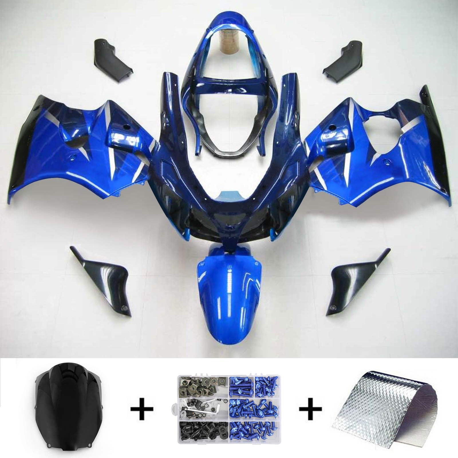 Amotopart Kawasaki 2000-2002 Zx6R 636/ZZR600 2005-2008 Zestaw owiewek niebieski