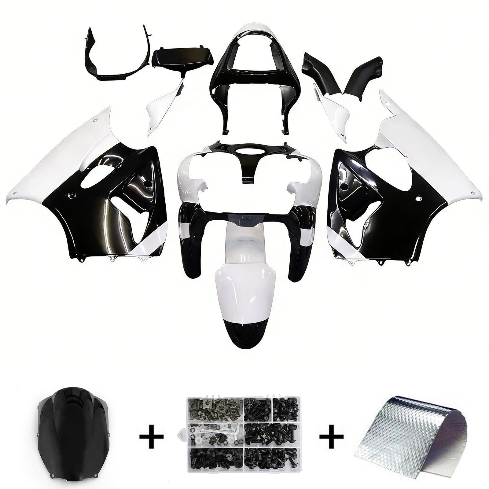 Amotopart Kawasaki 2000-2002 Zx6R 636/ZZR600 2005-2008 Wit Zwart Kuipset