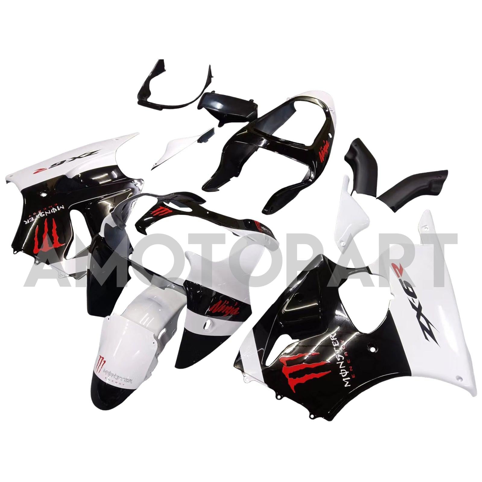 Amotopart Kawasaki 2000-2002 Zx6R 636/ZZR600 2005-2008 Fairing White Black Kit