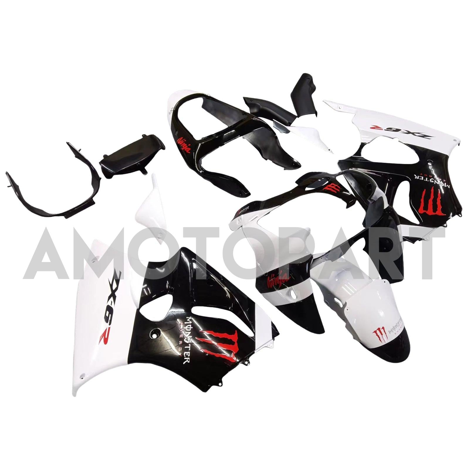Amotopart Kawasaki 2000-2002 Zx6R 636/ZZR600 2005-2008 Fairing White Black Kit