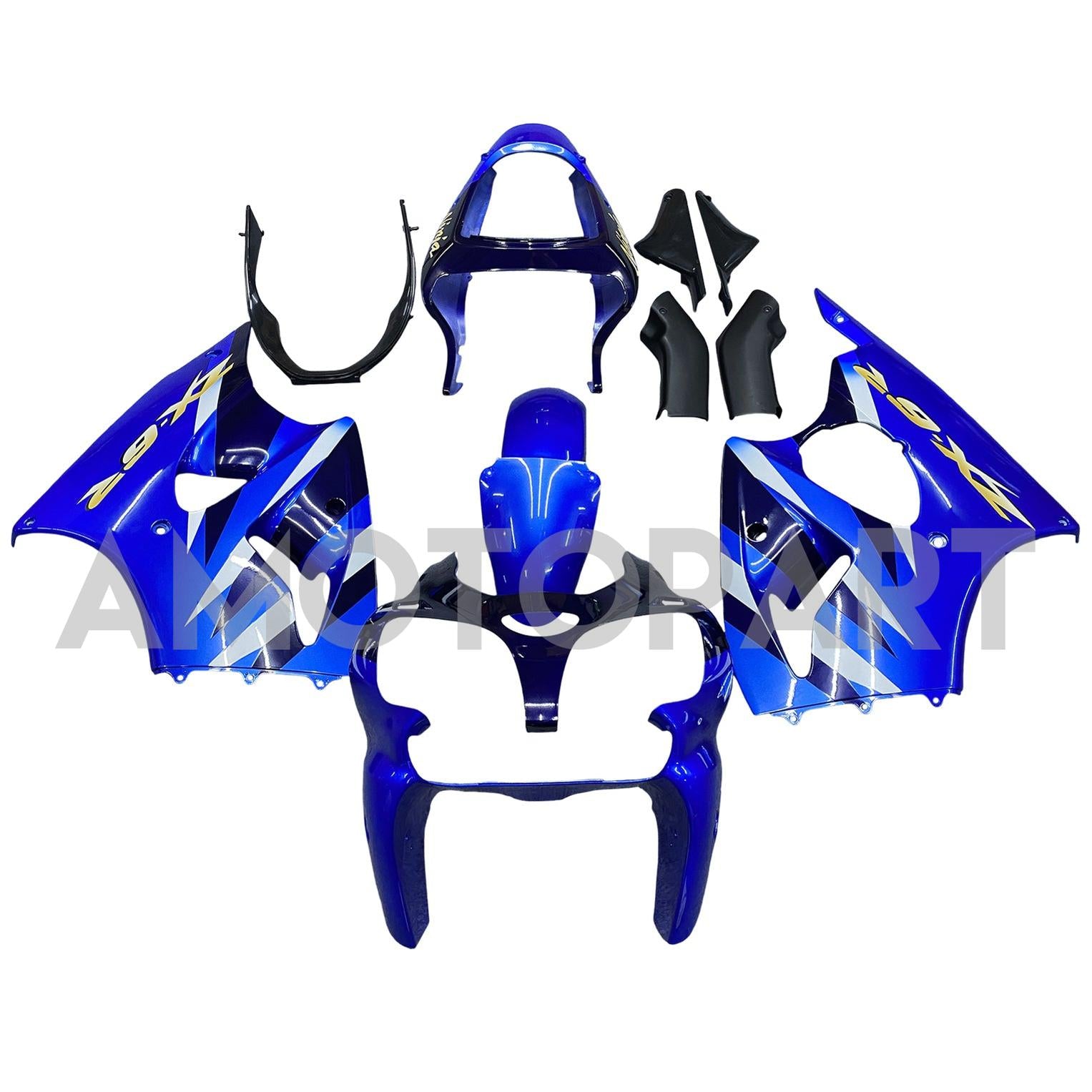 Amotopart ZX6R 636 2000-2002 ZZR600 2005-2008 Kawasaki Blue with Yellow Logo Fairing Kit