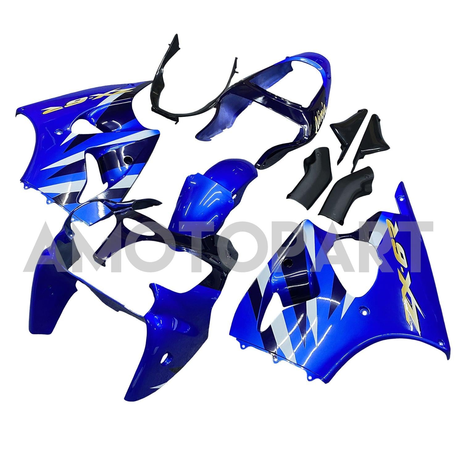 Amotopart ZX6R 636 2000-2002 ZZR600 2005-2008 Kawasaki Blue with Yellow Logo Fairing Kit