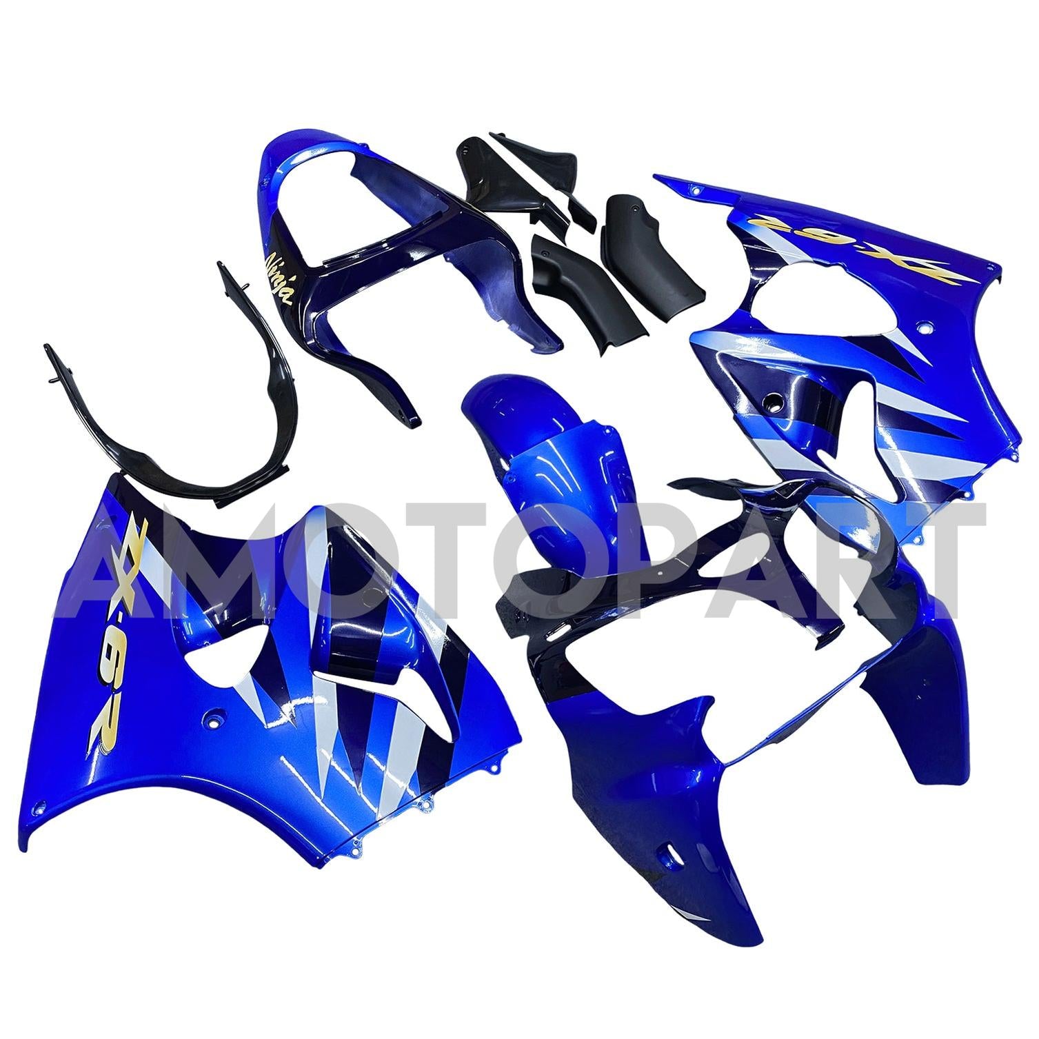 Amotopart ZX6R 636 2000-2002 ZZR600 2005-2008 Kawasaki Blue with Yellow Logo Fairing Kit