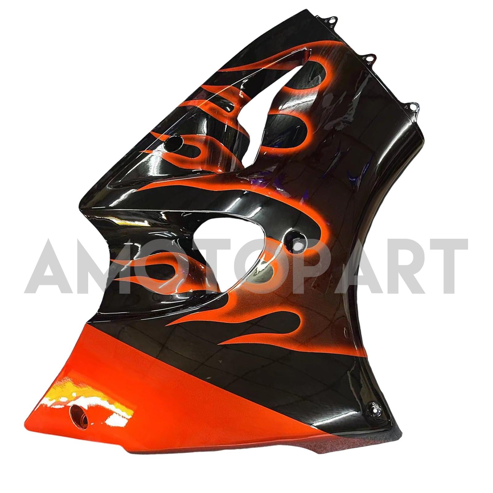 Amotopart ZX6R 636 2000-2002 ZZR600 2005-2008 Kawasaki Black with Red Flame Fairing Kit