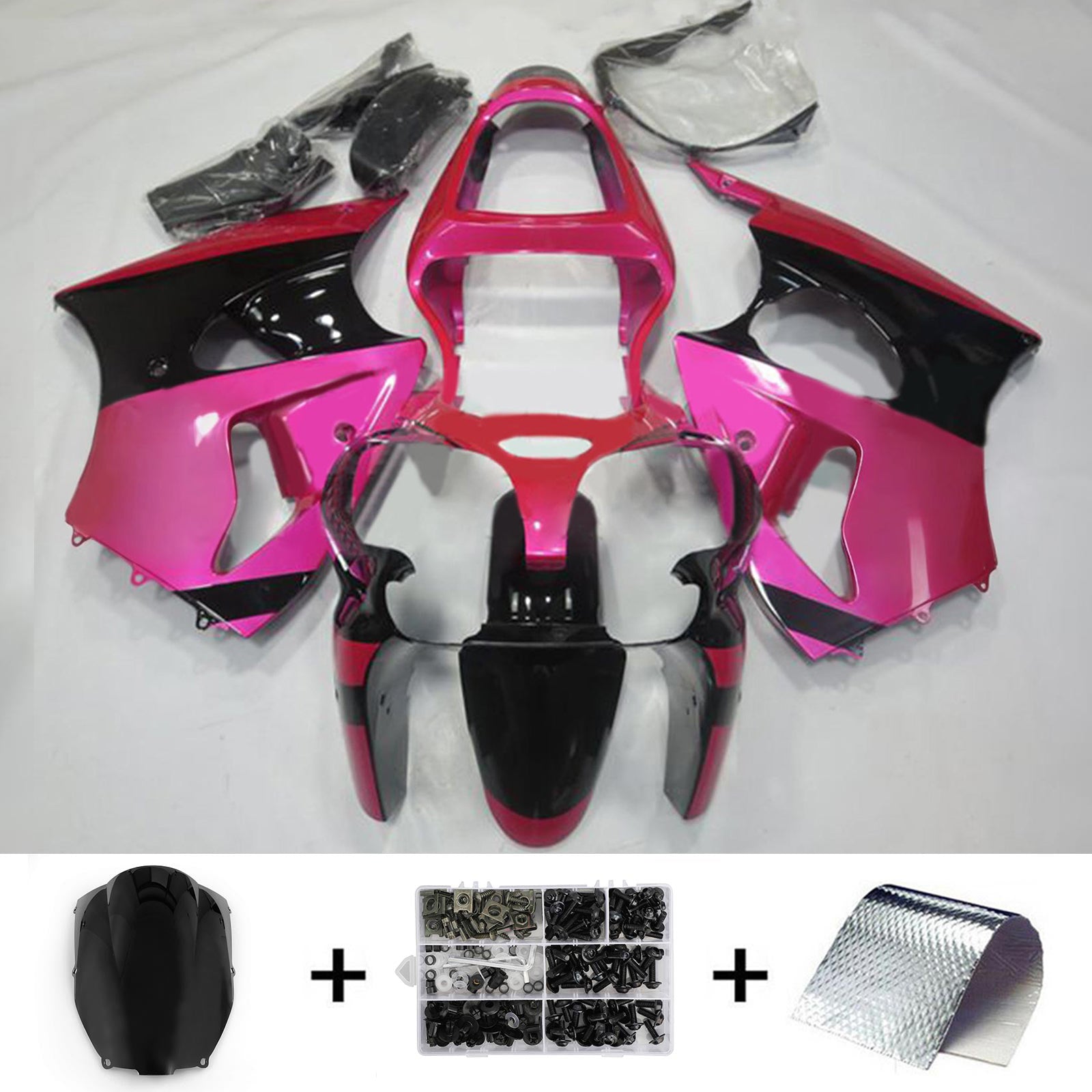 Amotopart ZX6R 636 2000-2002 ZZR600 2005-2008 Kawasaki Pink & Black Fairing Kit