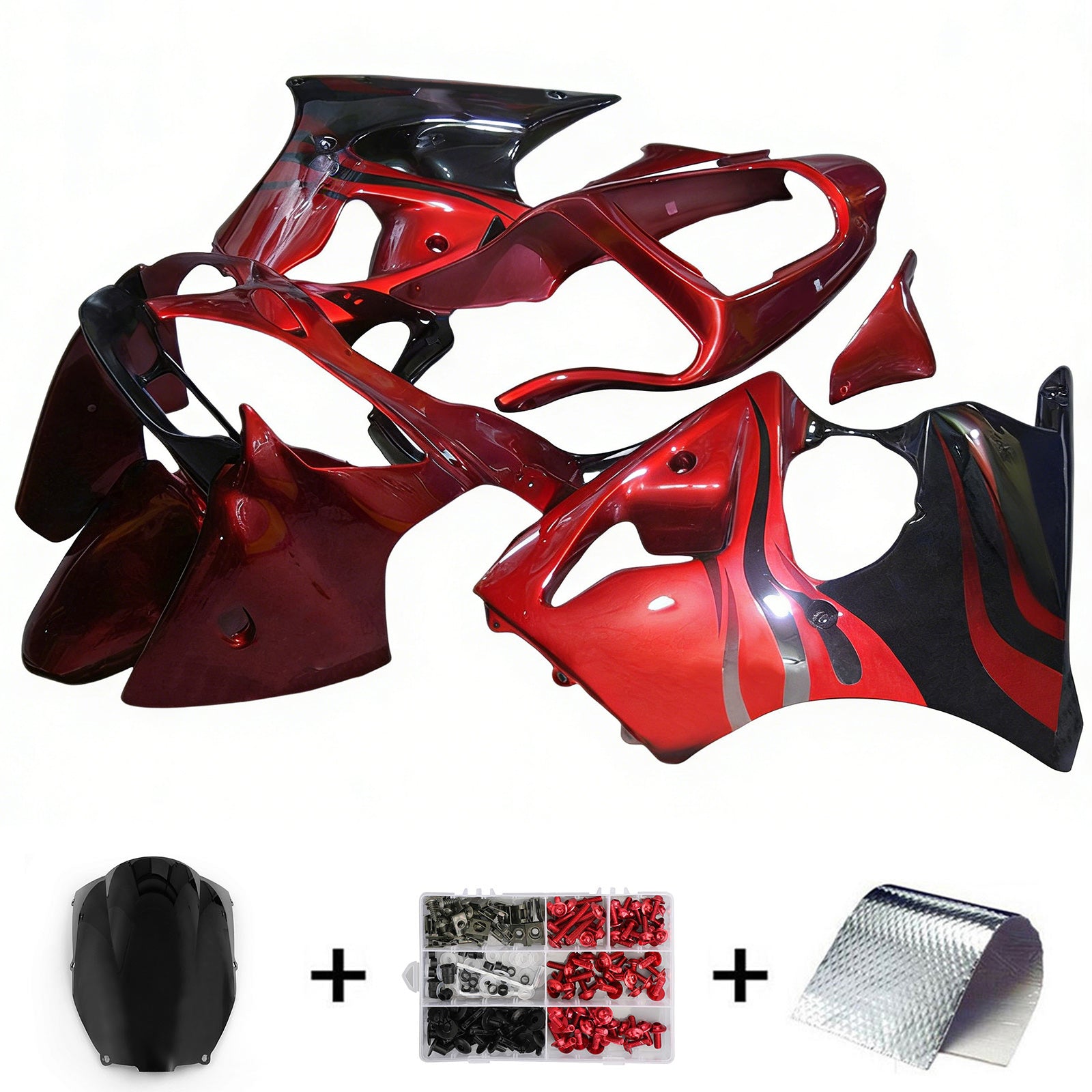 Amotopart 2000-2002 Kawasaki ZX6R 636 & 2005-2008 Kawasaki ZZR600 Red Black Fairing Kit