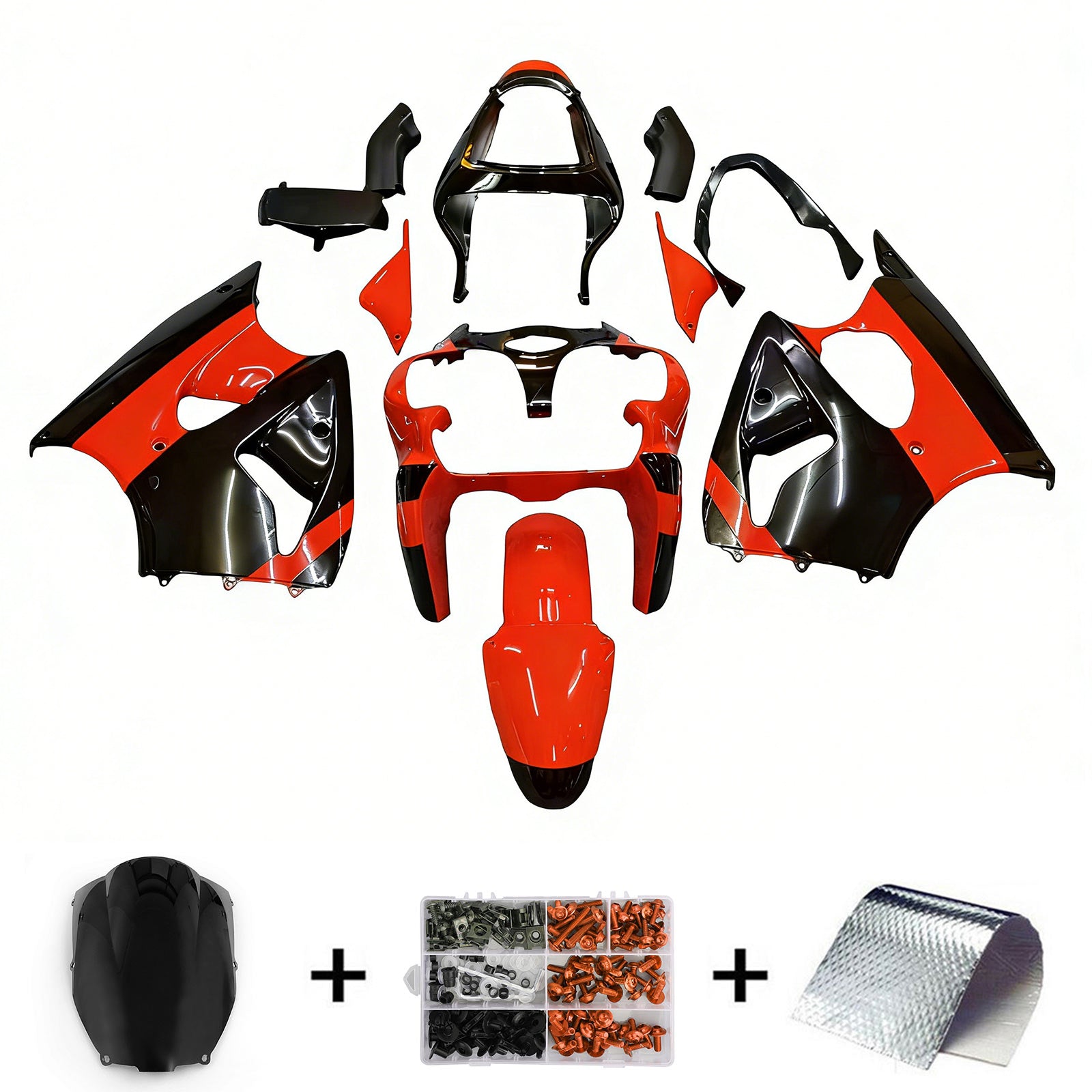 Amotopart 2000-2002 Kawasaki ZX6R 636 & 2005-2008 ZZR600 Orange Black Fairing Kit