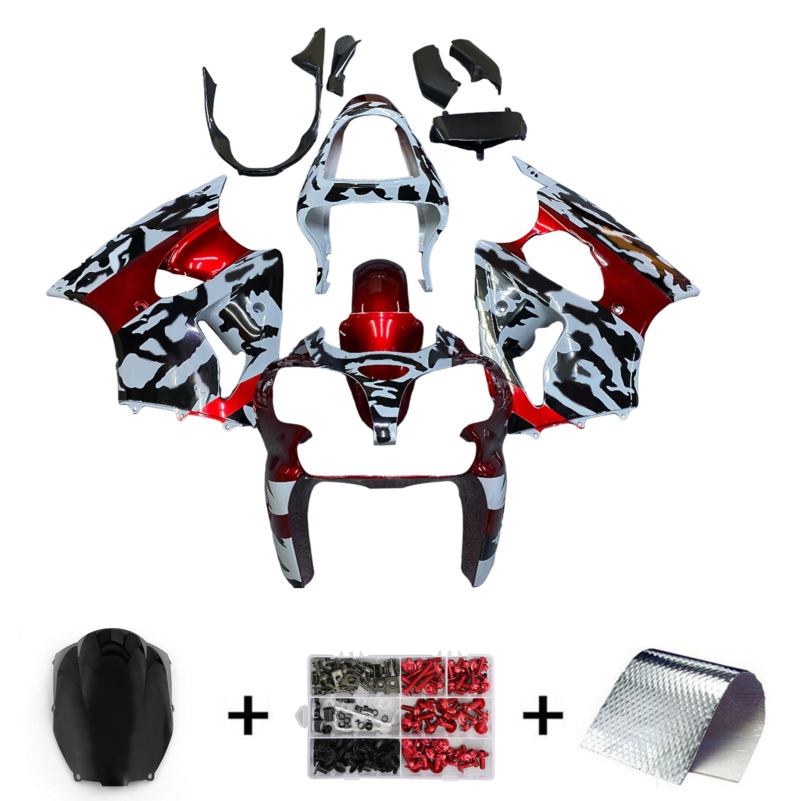 Amotopart 2000-2002 Kawasaki ZX6R 636 & 2005-2008 Kawasaki ZZR600 Red Gray Fairing Kit