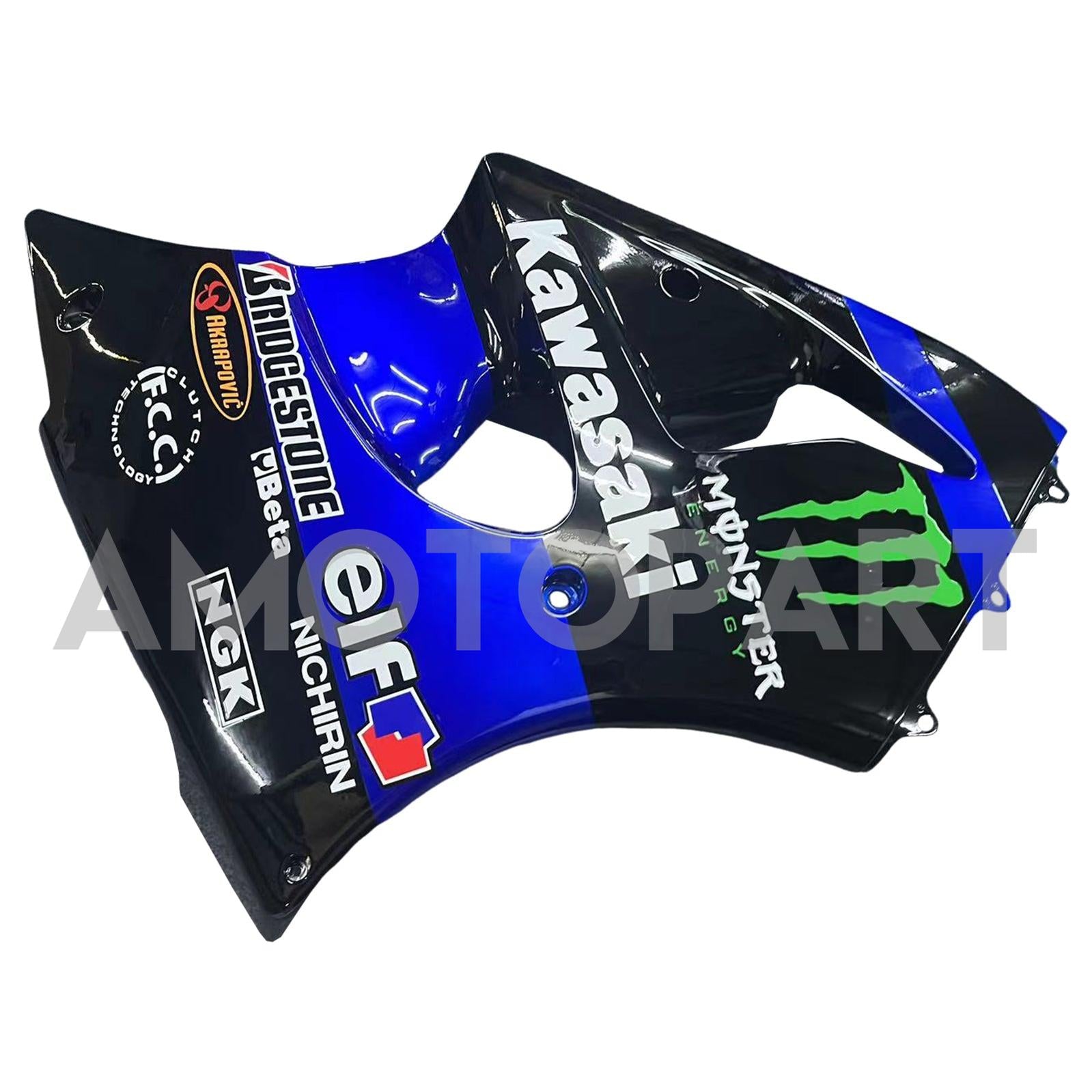Amotopart 2000-2002 Kawasaki ZX6R 636 & 2005-2008 Kawasaki ZZR600 Glossy Black Blue Fairing Kit