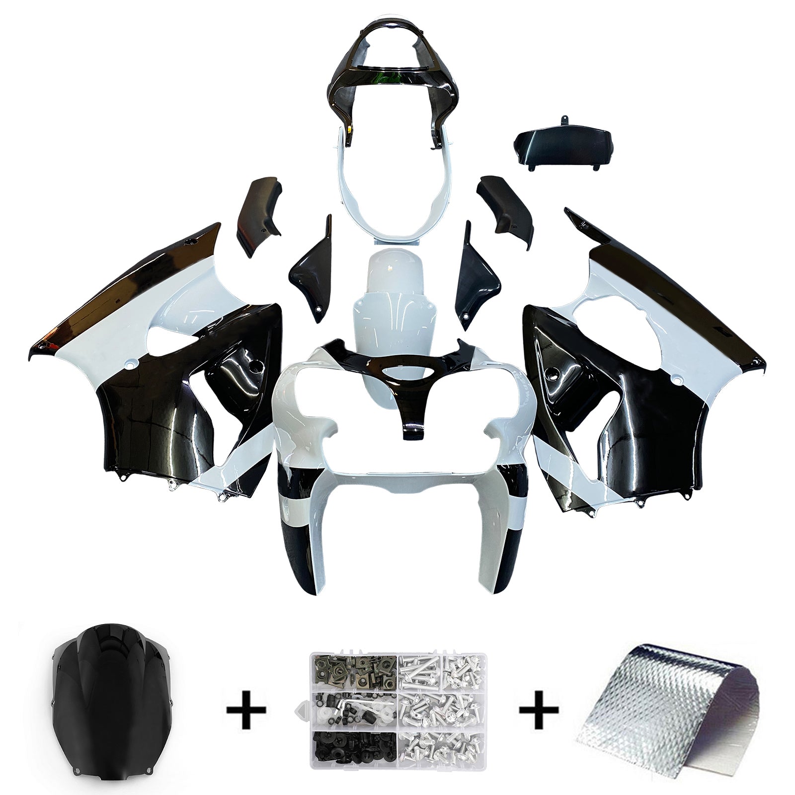 Amotopart 2000-2002 Kawasaki ZX6R 636 & 2005-2008 Kawasaki ZZR600 White Black Fairing Kit