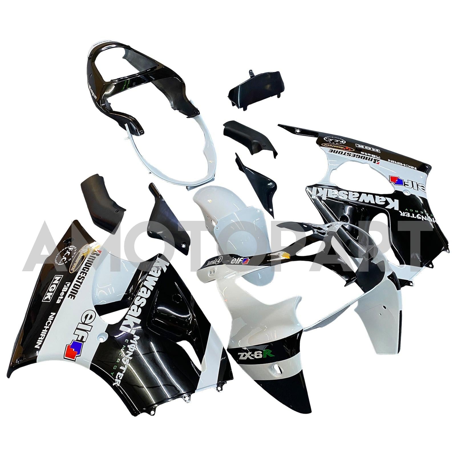Amotopart 2000-2002 Kawasaki ZX6R 636 & 2005-2008 Kawasaki ZZR600 White Black Fairing Kit