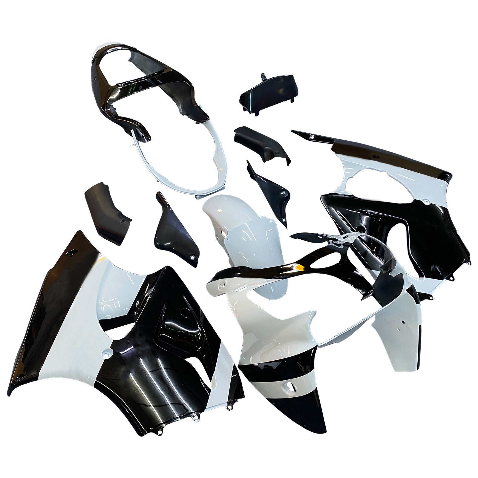 Amotopart 2000-2002 Kawasaki ZX6R 636 & 2005-2008 Kawasaki ZZR600 White Black Fairing Kit