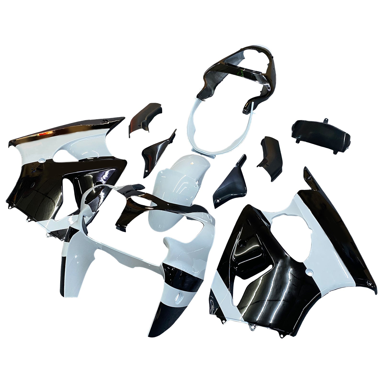 Amotopart 2000-2002 Kawasaki ZX6R 636 & 2005-2008 Kawasaki ZZR600 White Black Fairing Kit