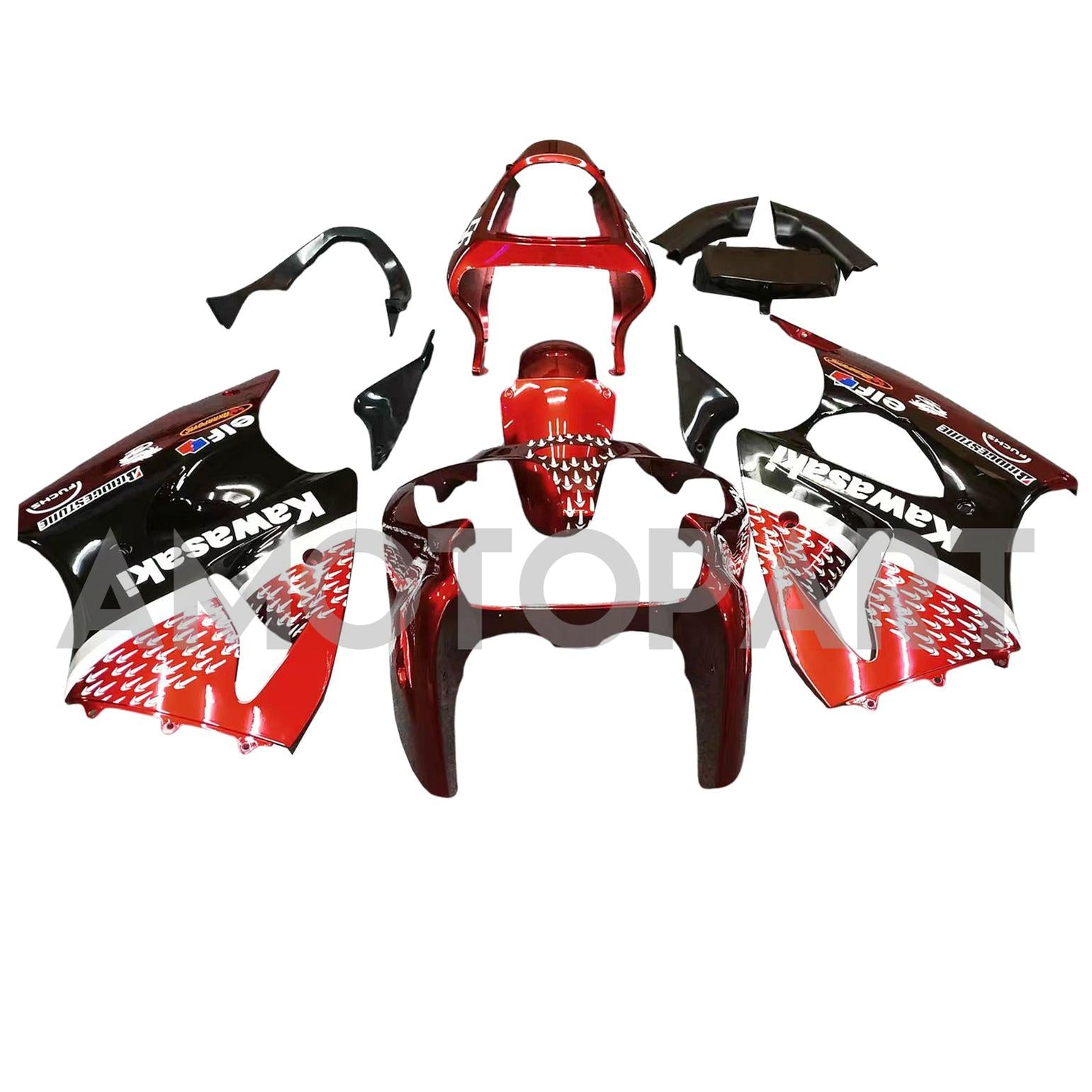 Amotopart 2000–2002 Kawasaki ZX6R 636 & 2005–2008 Kawasaki ZZR600 Rot Schwarz & Logo-Verkleidungssatz