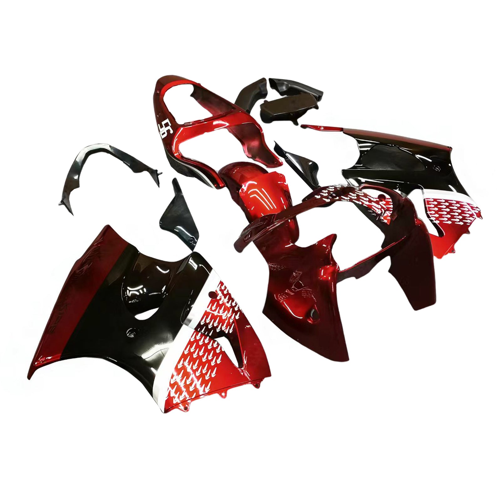 Amotopart 2000–2002 Kawasaki ZX6R 636 & Kawasaki ZZR600 (2005–2008), Rot/Schwarz & Logo Verkleidungssatz