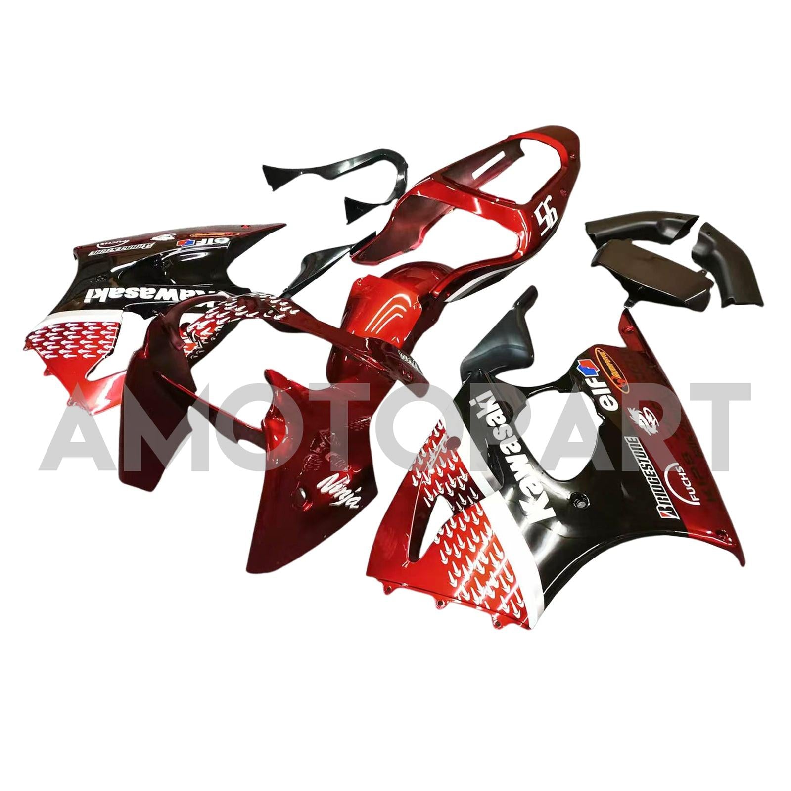 Amotopart 2000–2002 Kawasaki ZX6R 636 & 2005–2008 Kawasaki ZZR600 Rot Schwarz & Logo-Verkleidungssatz