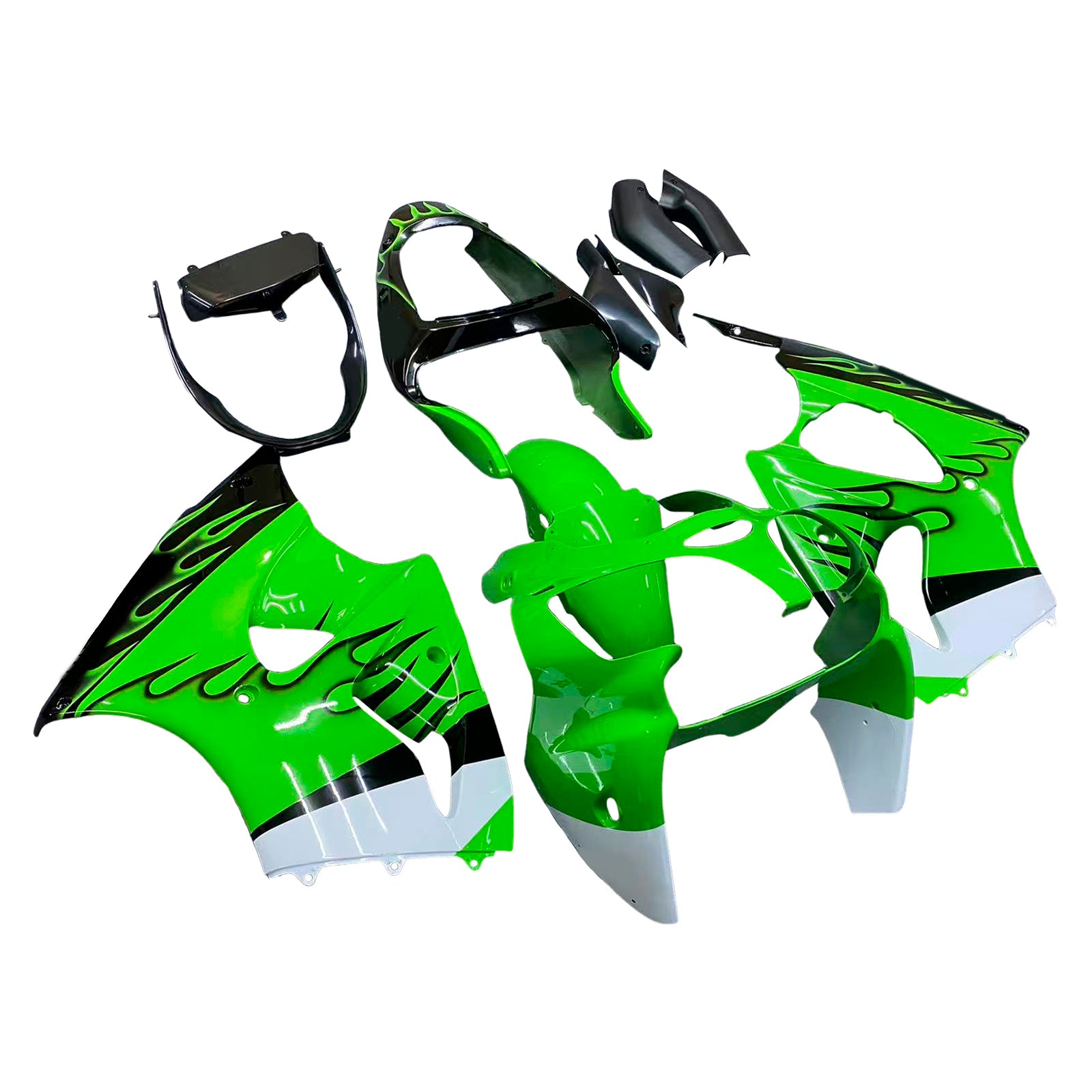 Amotopart 2000-2002 Kawasaki ZX6R 636 & 2005-2008 Kawasaki ZZR600 Black Light Green Fairing Kit