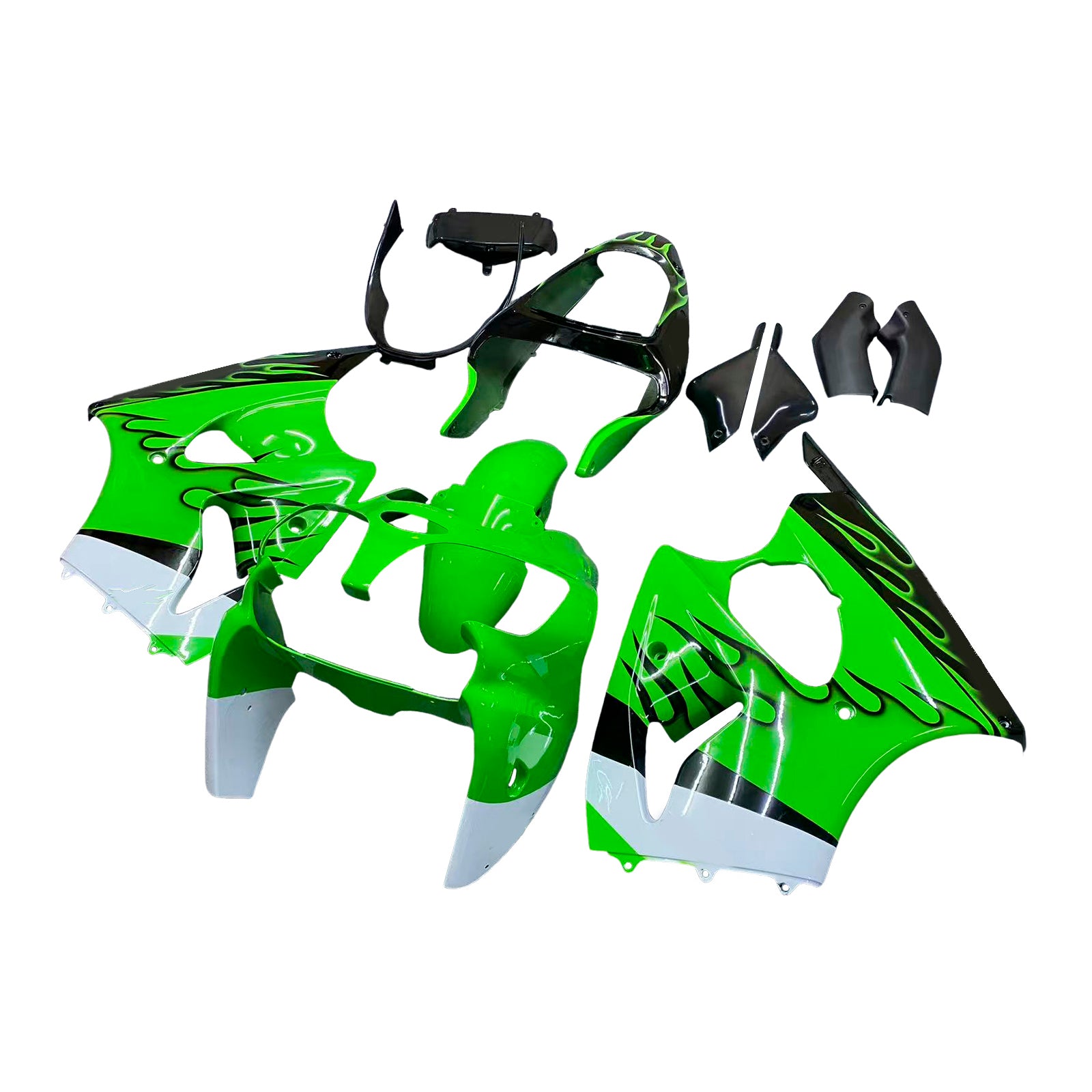 Amotopart 2000-2002 Kawasaki ZX6R 636 & 2005-2008 Kawasaki ZZR600 Black Light Green Fairing Kit