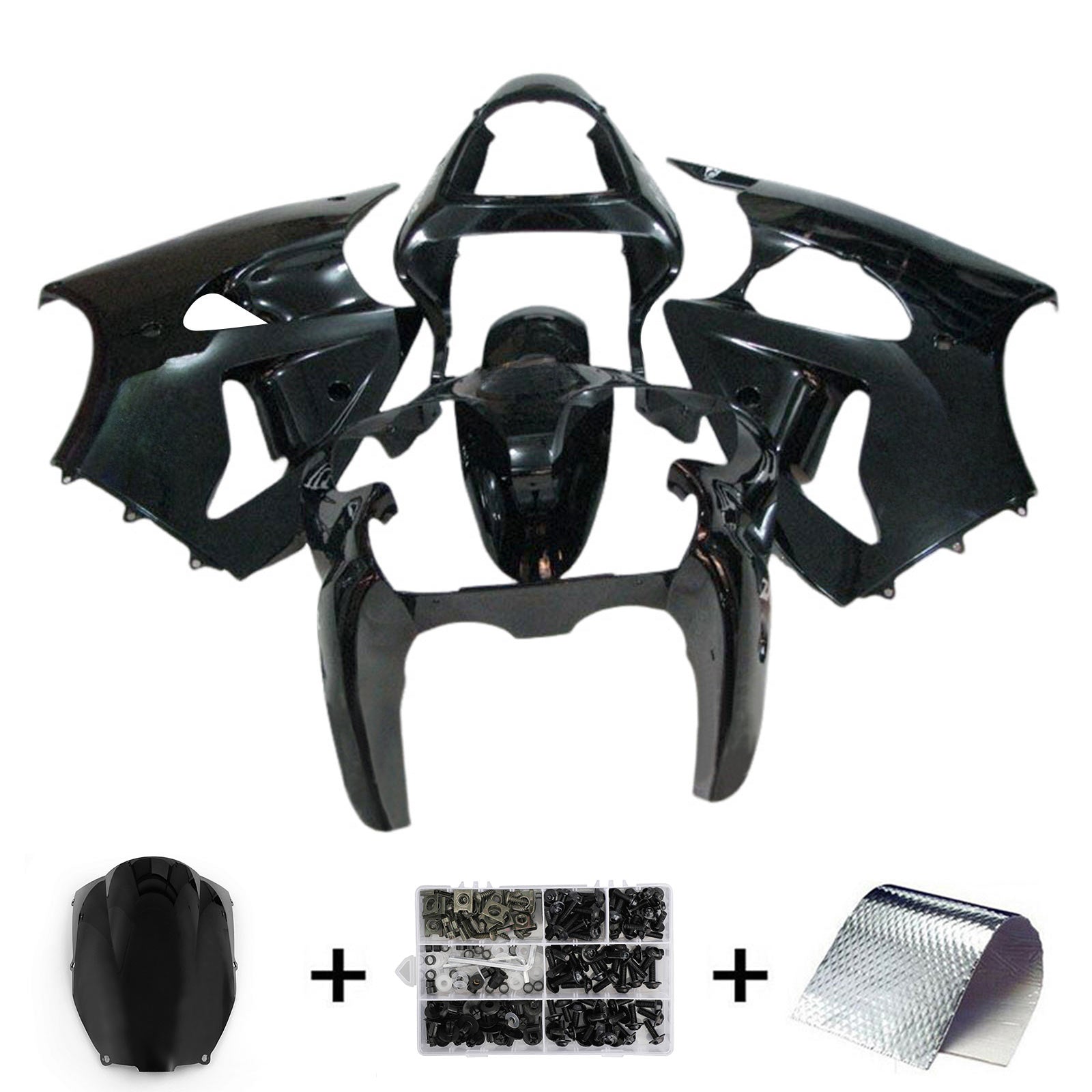 Amotopart 2000-2002 Kawasaki ZX6R 636 & 2005-2008 Kawasaki ZZR600 Black Fairing Kit