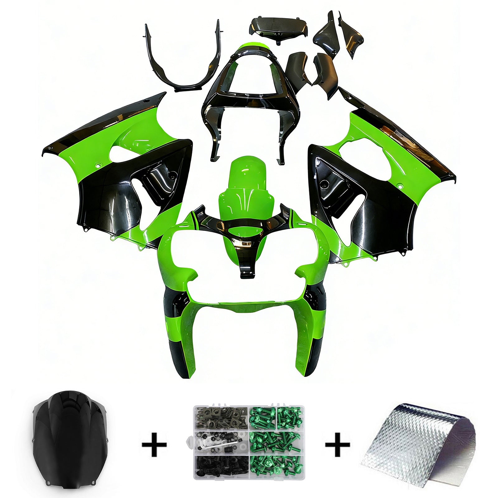 Amotopart 2000-2002 Kawasaki ZX6R 636 & 2005-2008 Kawasaki ZZR600 Green Fairing Kit