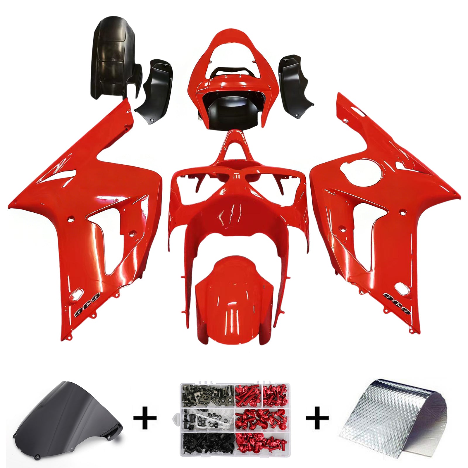 Amotopart 2003-2004 Kawasaki ZX6R Fairing Red Kit
