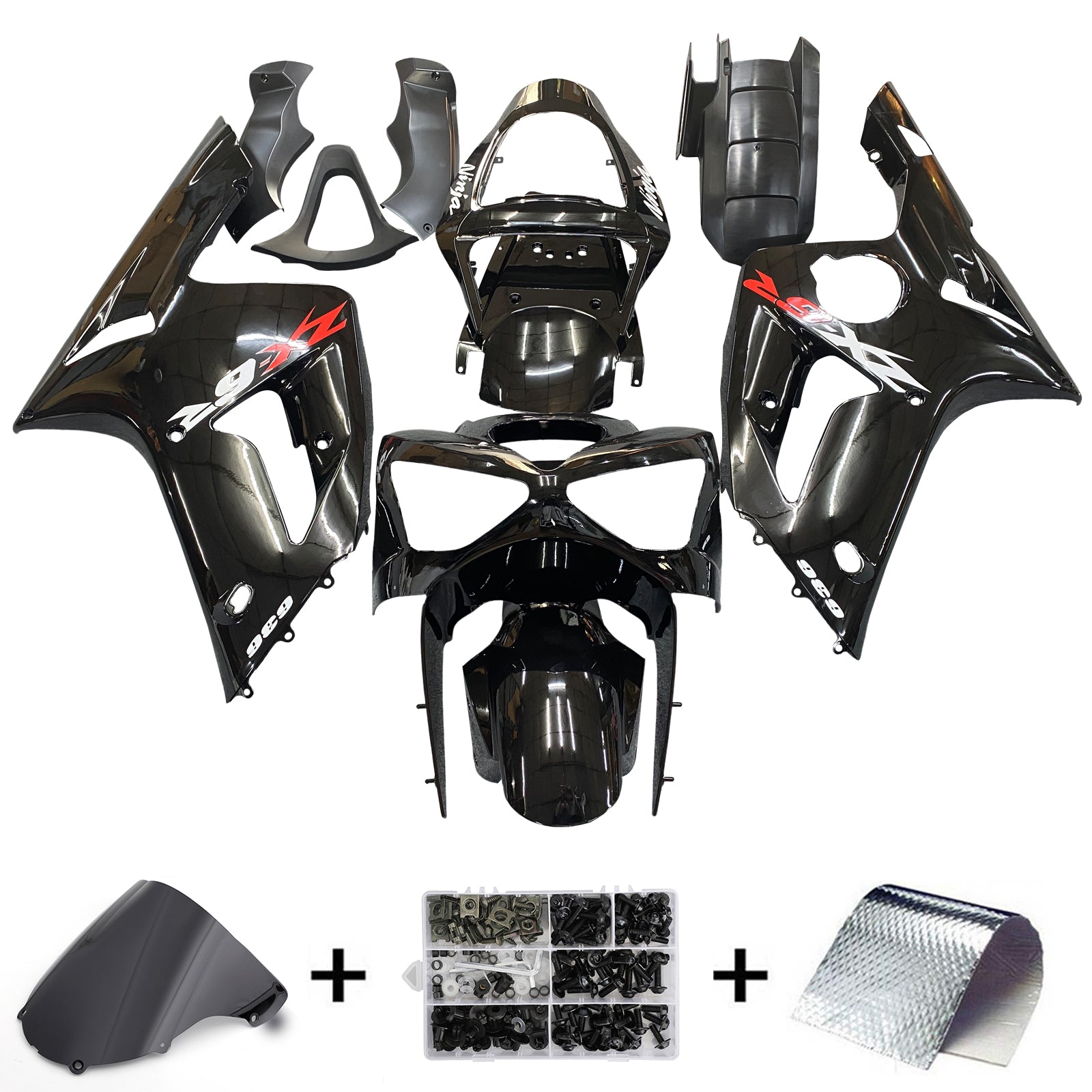 Amotopart 2003-2004 Kawasaki ZX6R Fairing Black Kit