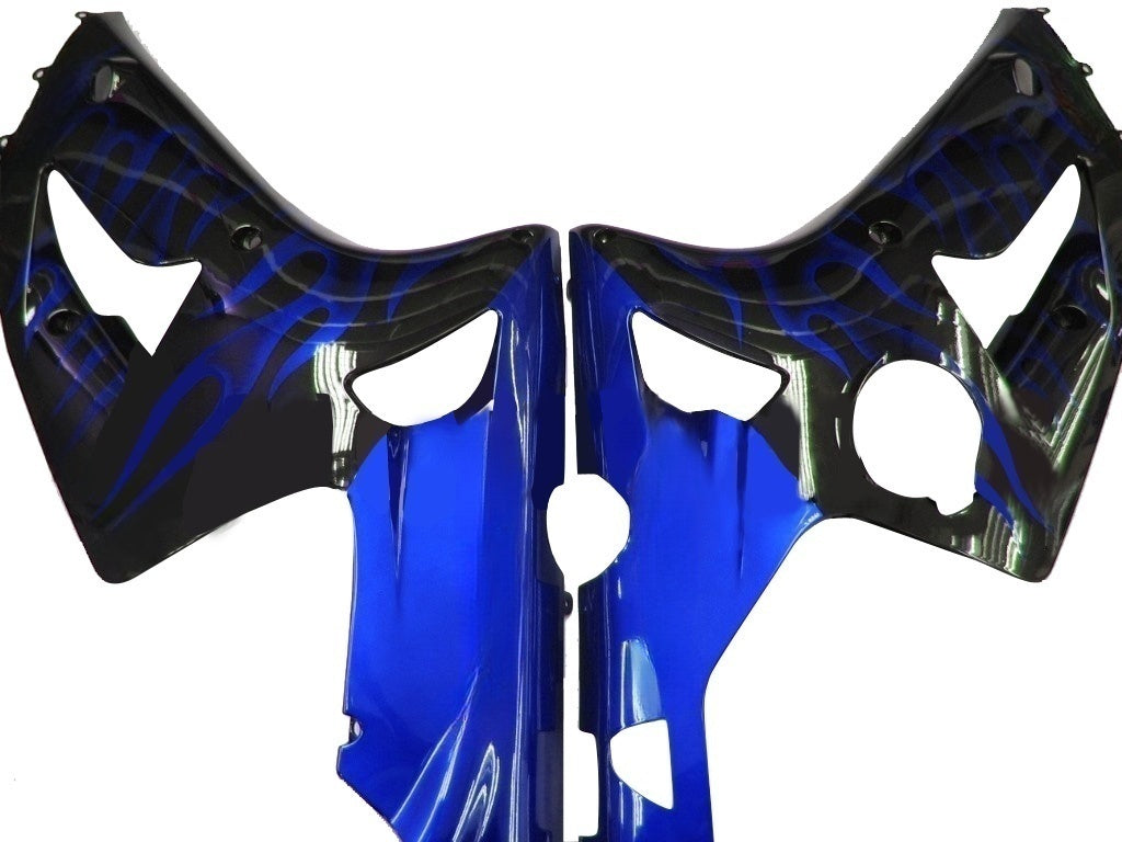 Amotopart 2003-2004 Kawasaki ZX6R Fairng Black&Blue Flame Kit