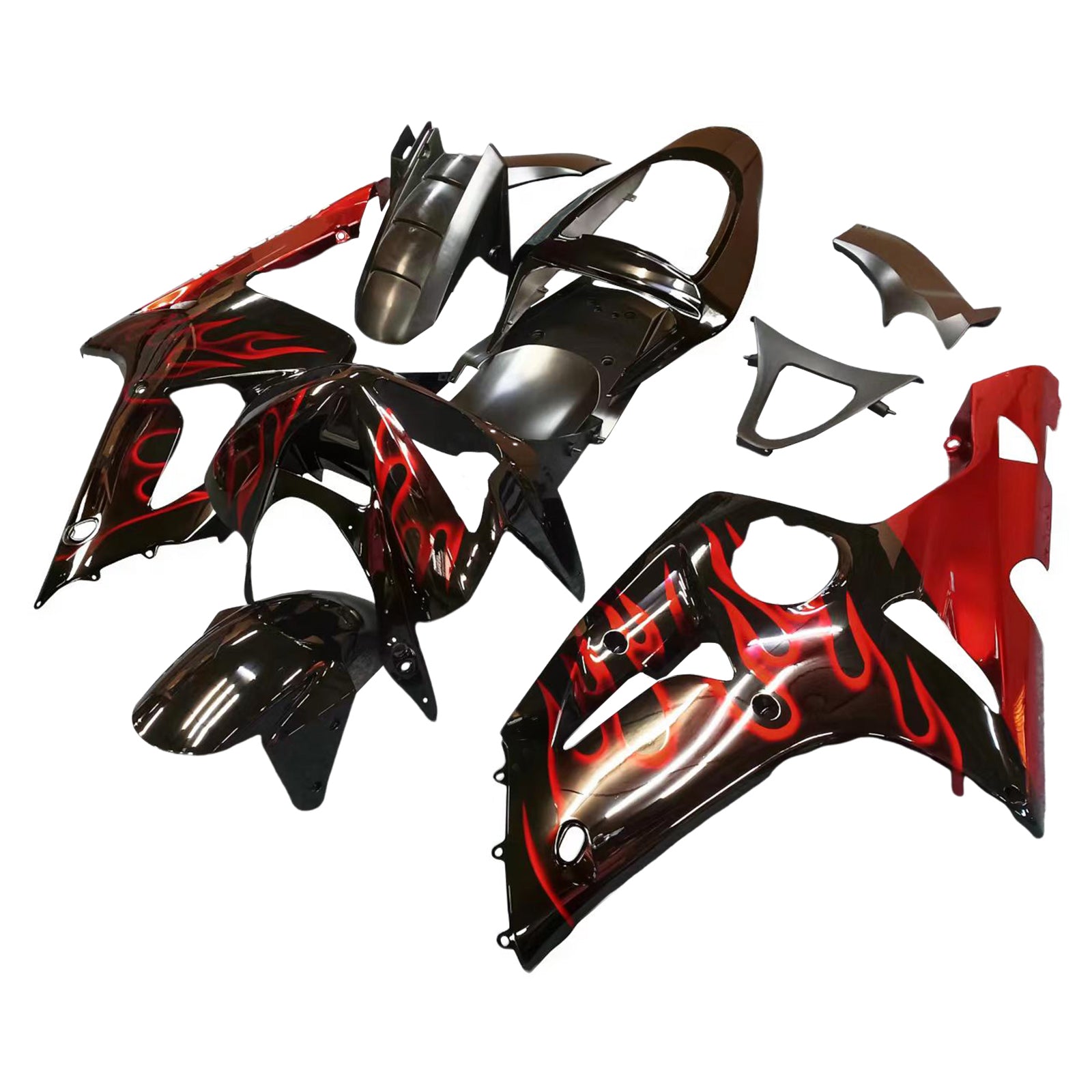 Amotopart 2003-2004 Kawasaki ZX6R kuien zwart met rode vlamkit