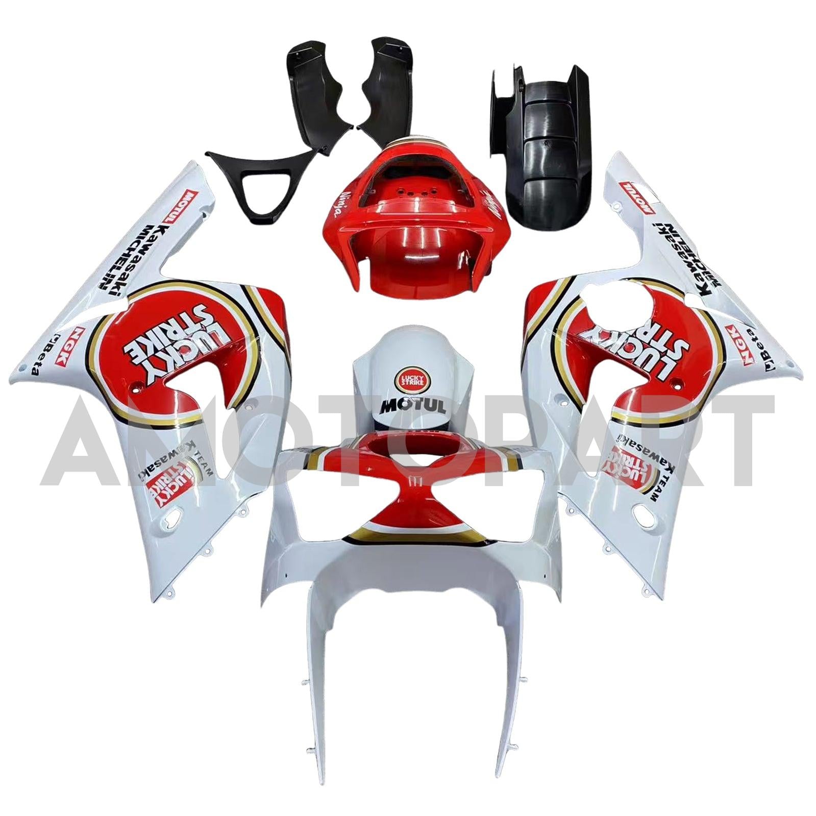 Amotopart 2003-2004 Kawasaki ZX6R Fairing Multi White&Red Kit