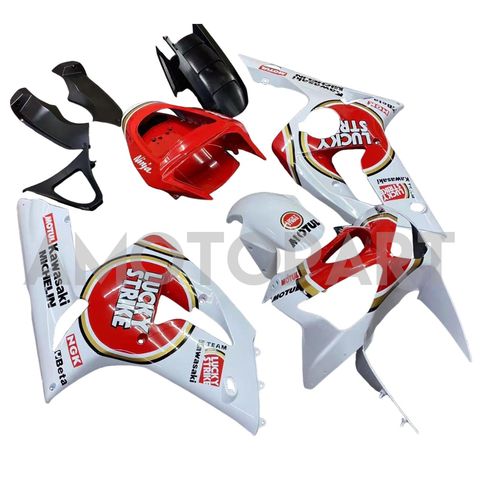 Amotopart 2003-2004 Kawasaki ZX6R Fairing Multi White&Red Kit