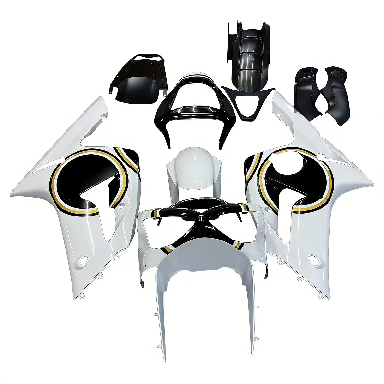 Amotopart 2003-2004 Kawasaki ZX6R Fairing Multi White Kit