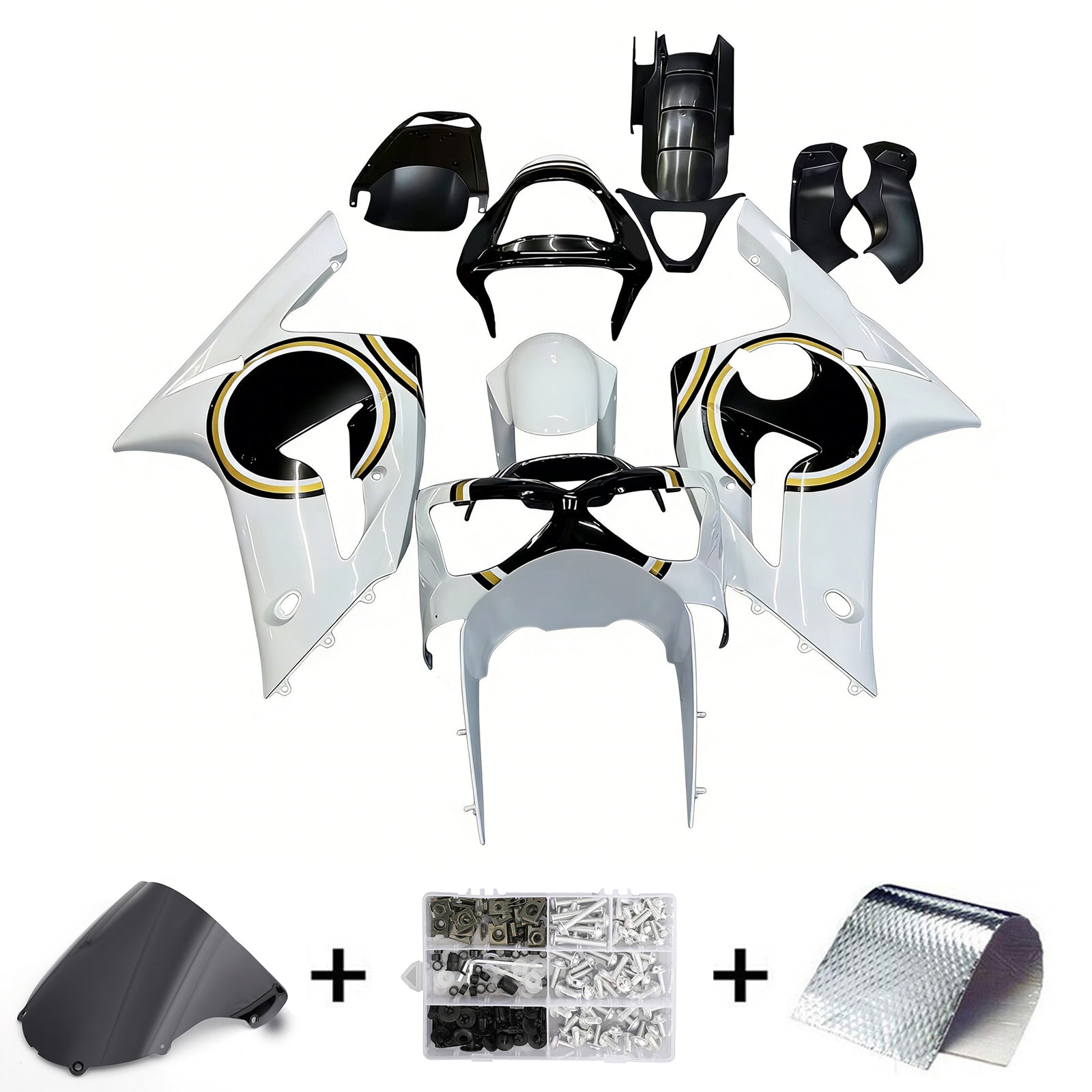Amotopart 2003-2004 Kawasaki ZX6R FAIRION Multi White Kit