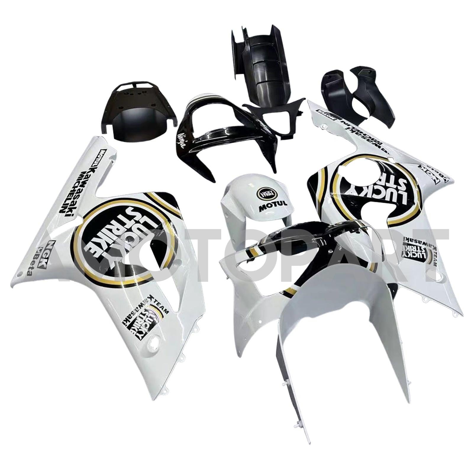 Amotopart 2003-2004 Kawasaki ZX6R Fairing Multi White Kit
