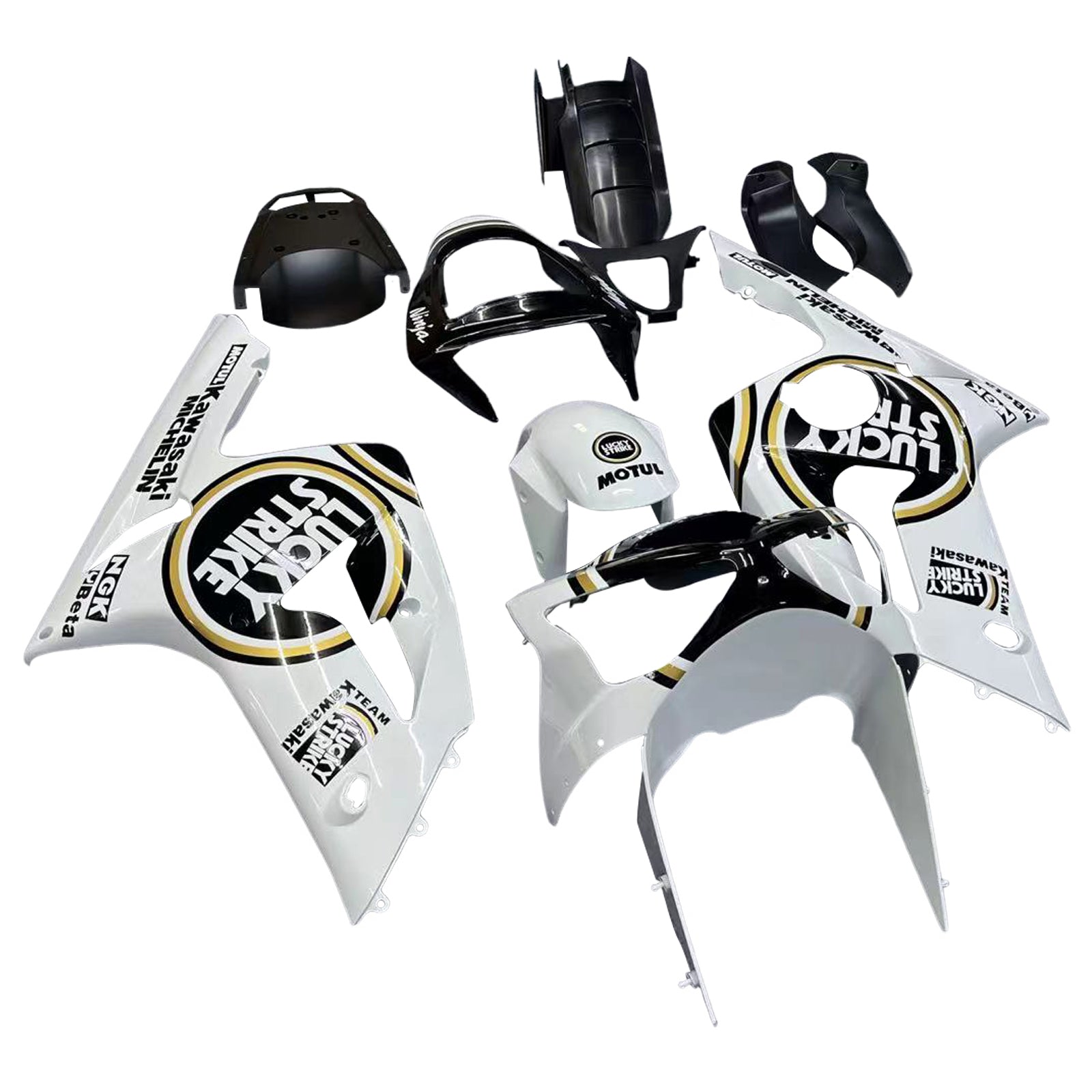 Amotopart 2003–2004 Kawasaki ZX6R Verkleidungsset, mehrfarbig, Weiß