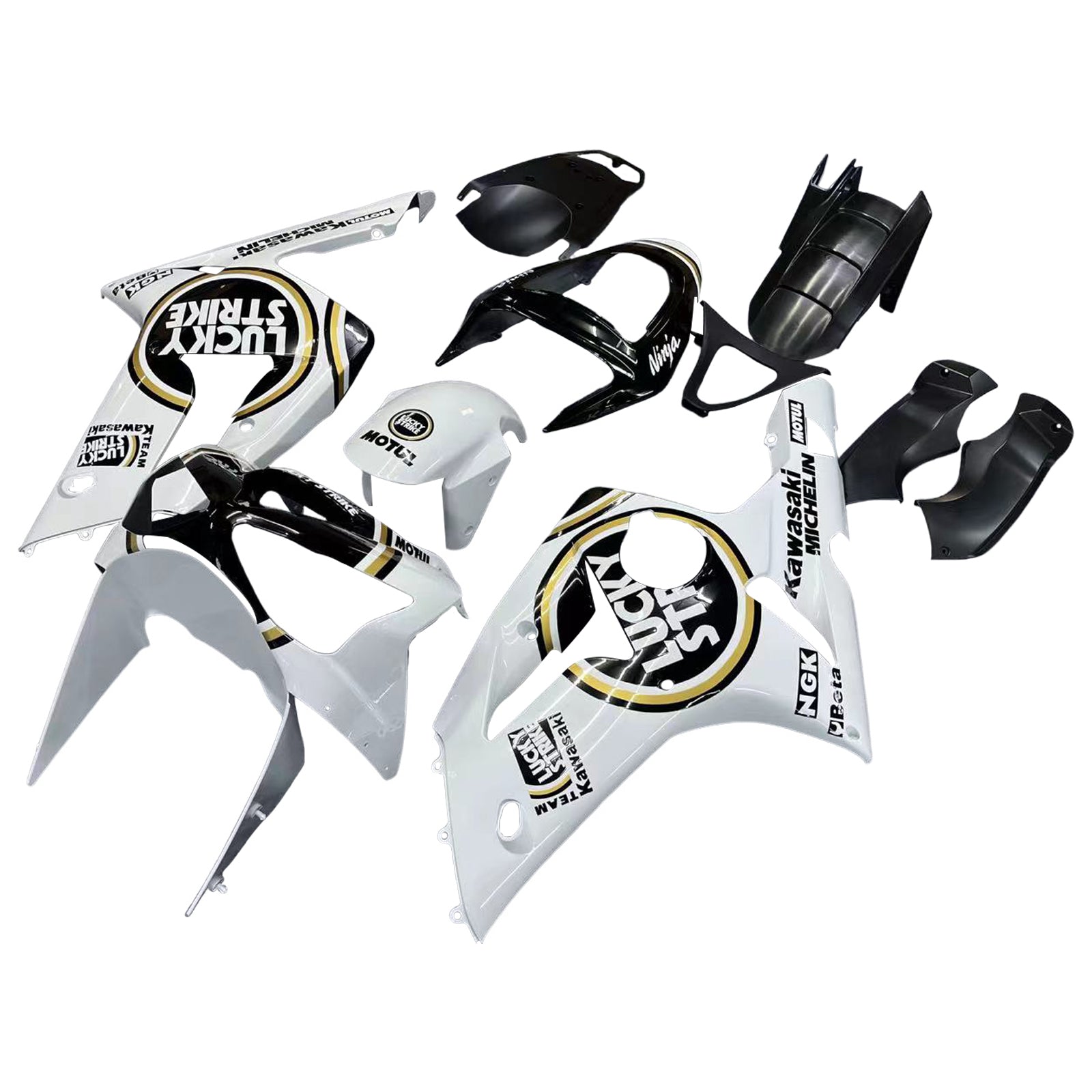 Amotopart 2003–2004 Kawasaki ZX6R Verkleidungsset, mehrfarbig, Weiß