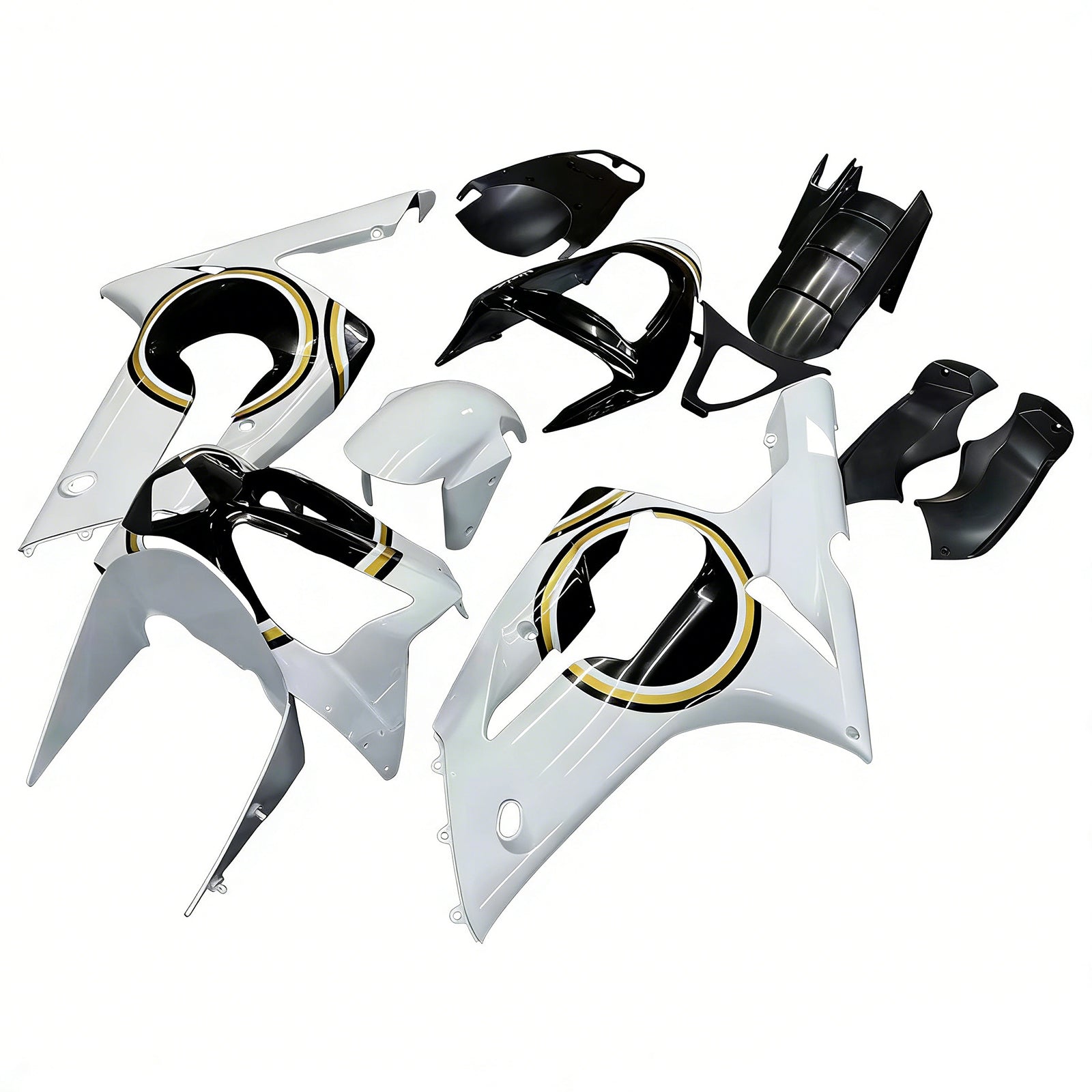 Amotopart 2003-2004 Kawasaki ZX6R Fairing Multi White Kit