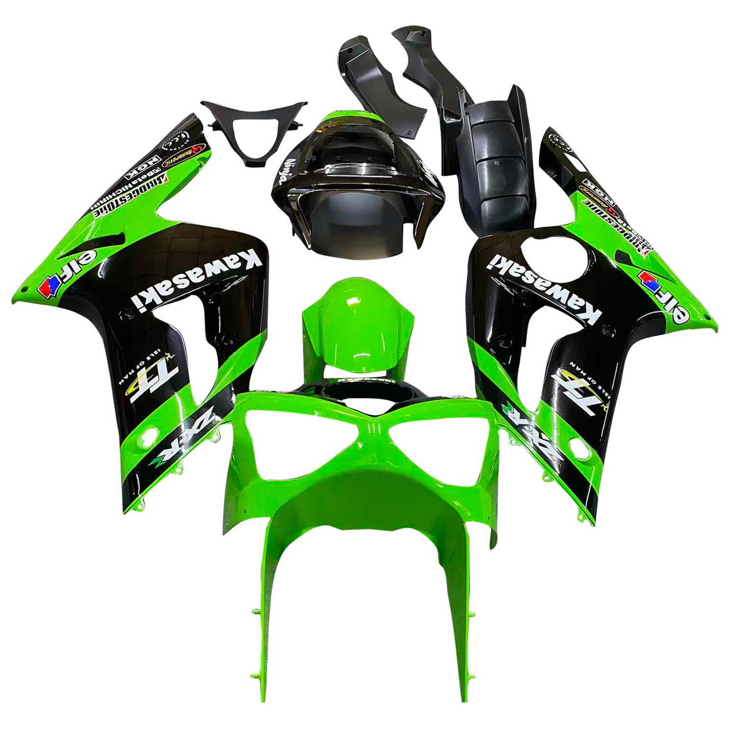 Amotopart 2003-2004 Kawasaki ZX6R Fairing Green & Black Kit