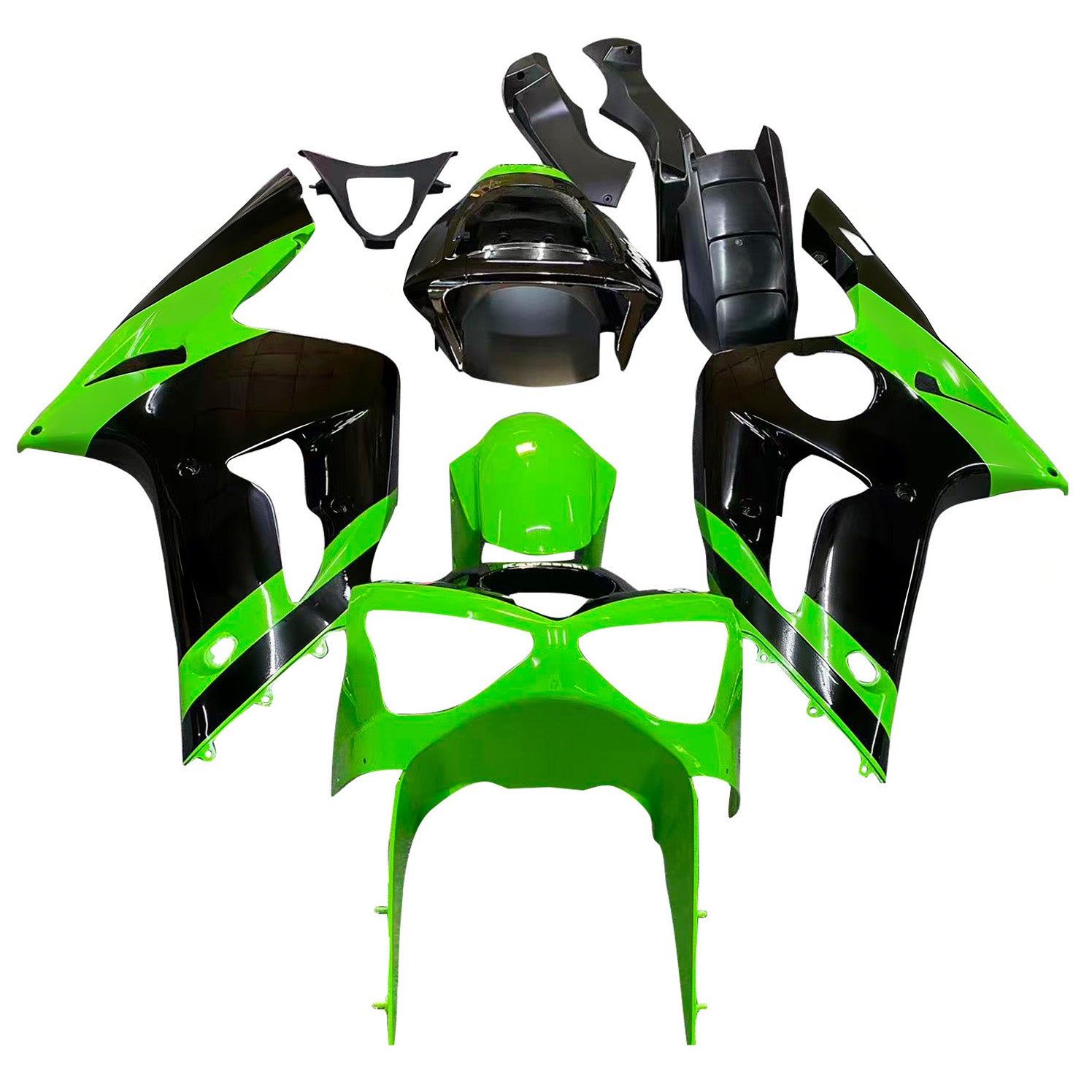 Kit carenatura verde e nero Amotopart 2003-2004 Kawasaki ZX6R