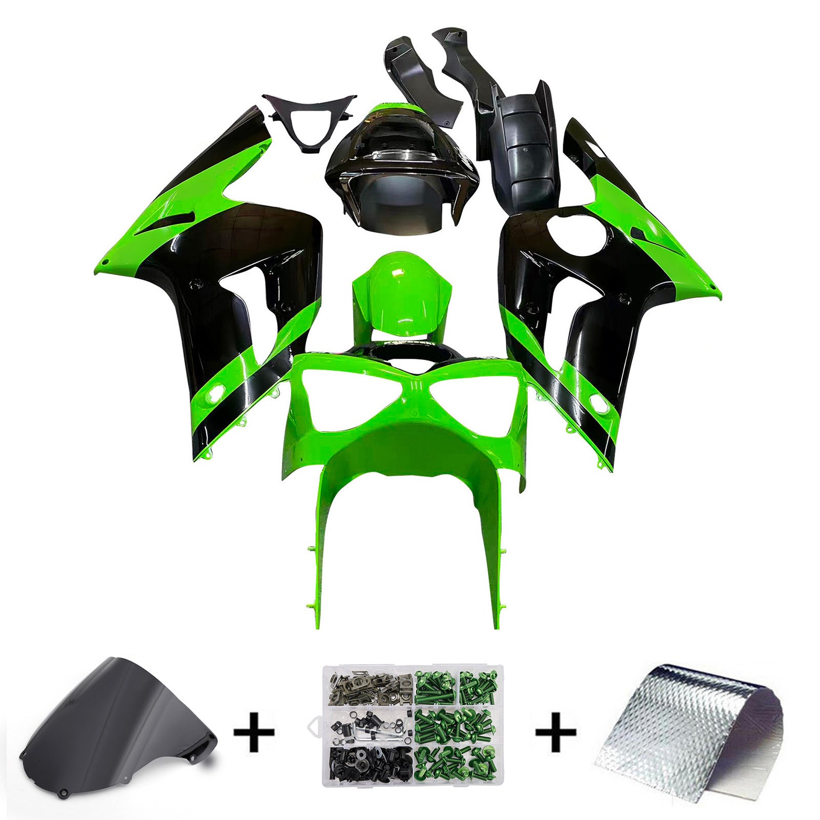 Amotopart 2003-2004 Kawasaki ZX6R FARION GREEN & BLACK KIT