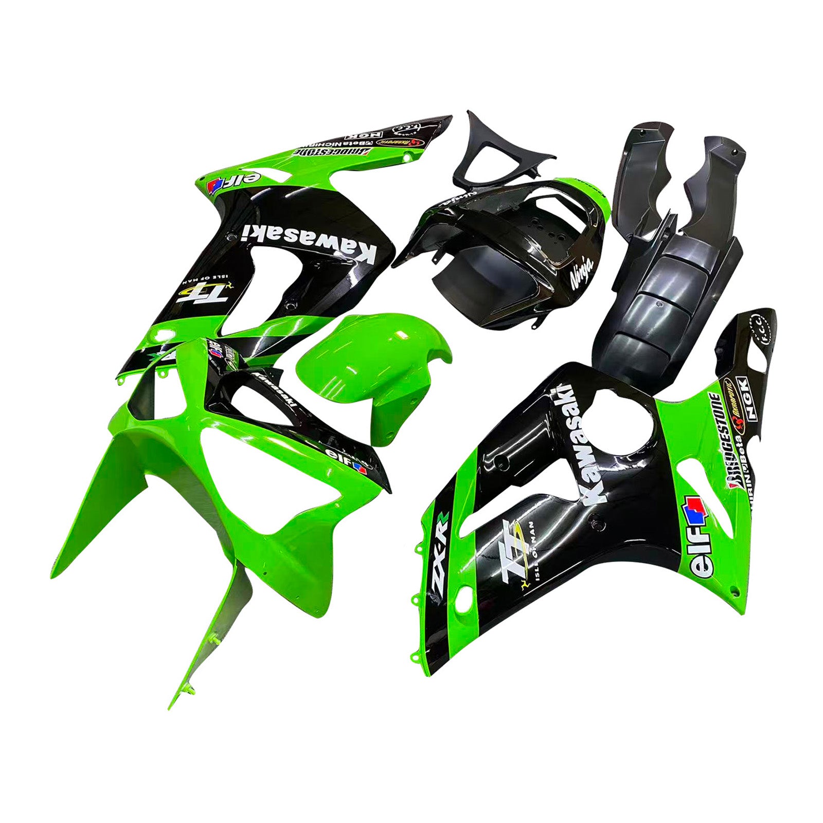 Amotopart 2003-2004 Kawasaki ZX6R Fairing Green & Black Kit