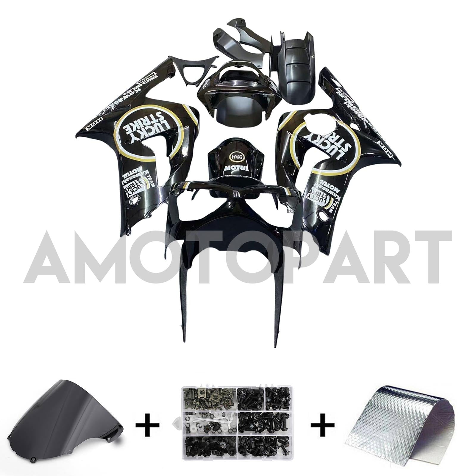 Amotopart 2003-2004 Kawasaki ZX6R 636 Black White Fairing Kit