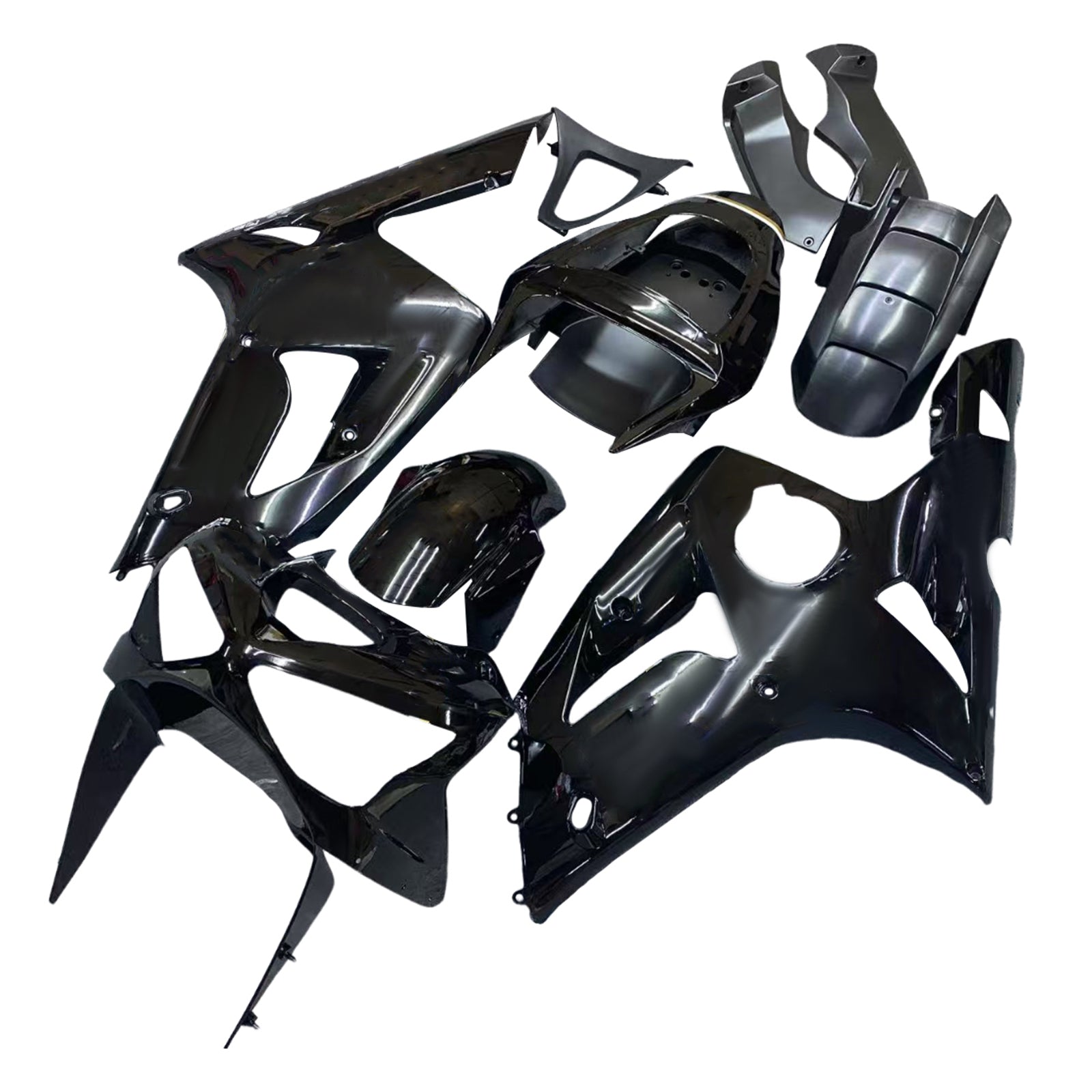 Amotopart 2003-2004 Kawasaki Zx6R 636 ブラック ホワイト フェアリングキット